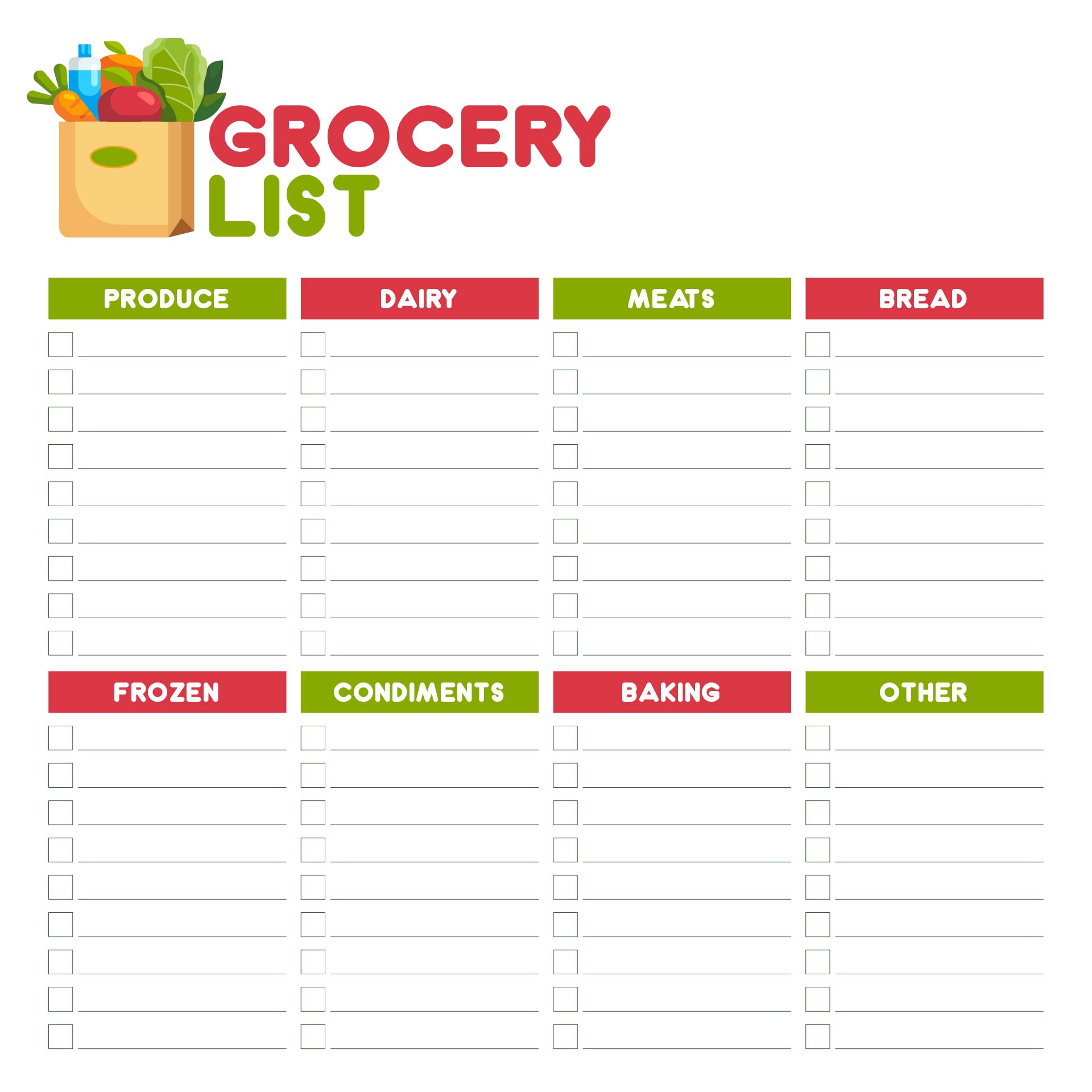 Printable Grocery List Templates