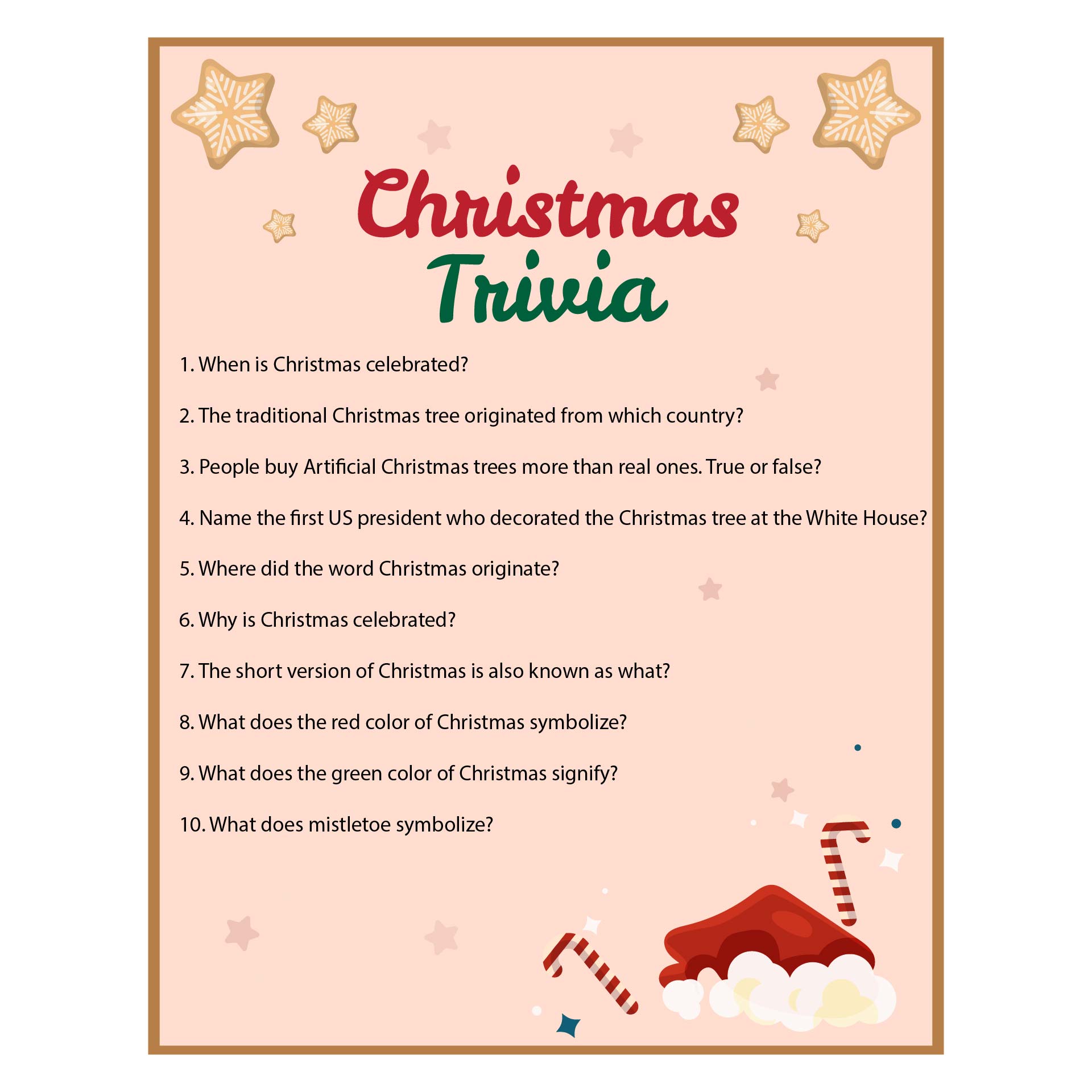 Fun Family Christmas Quiz Questions & Answers Printable