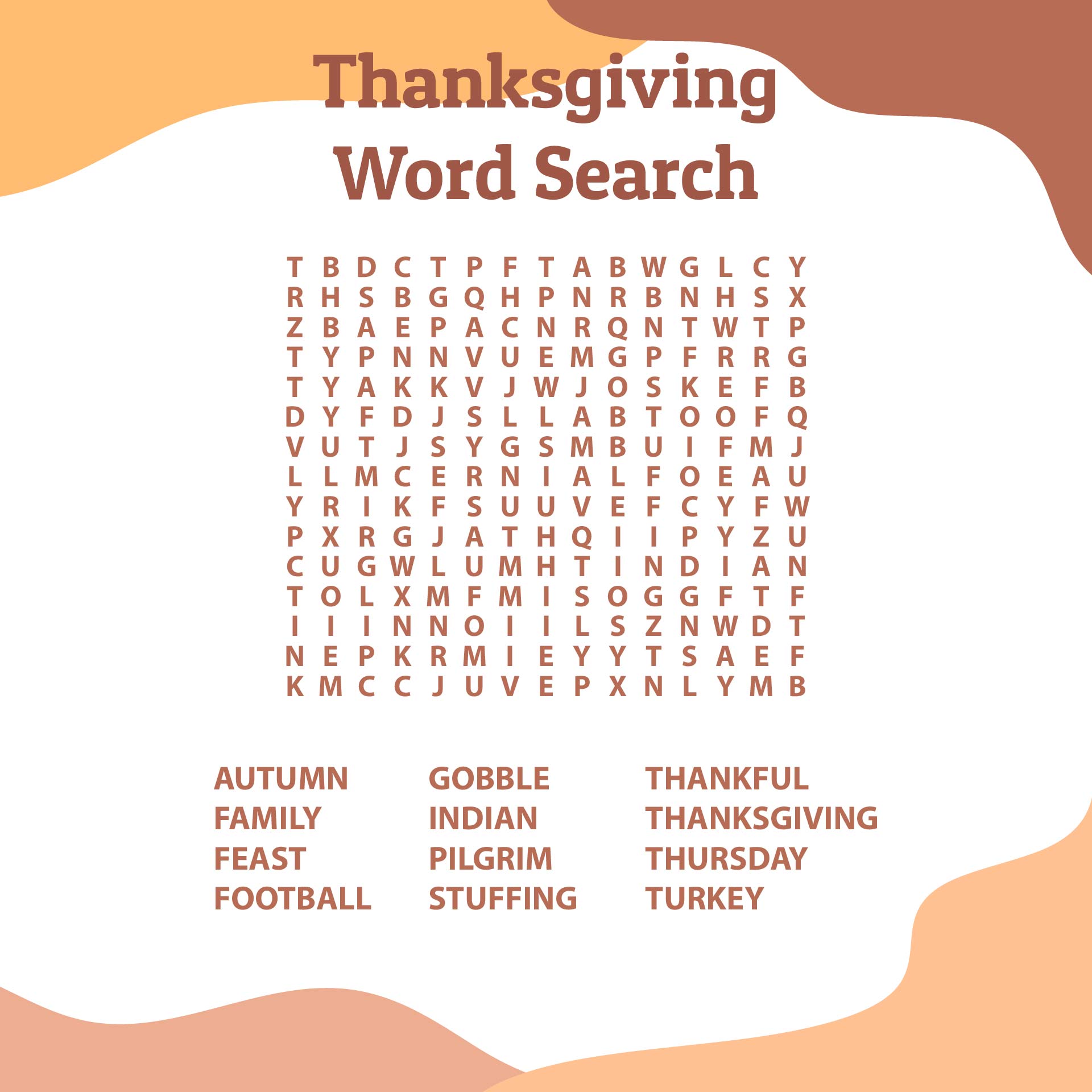 Fun Thanksgiving Word Search Printable