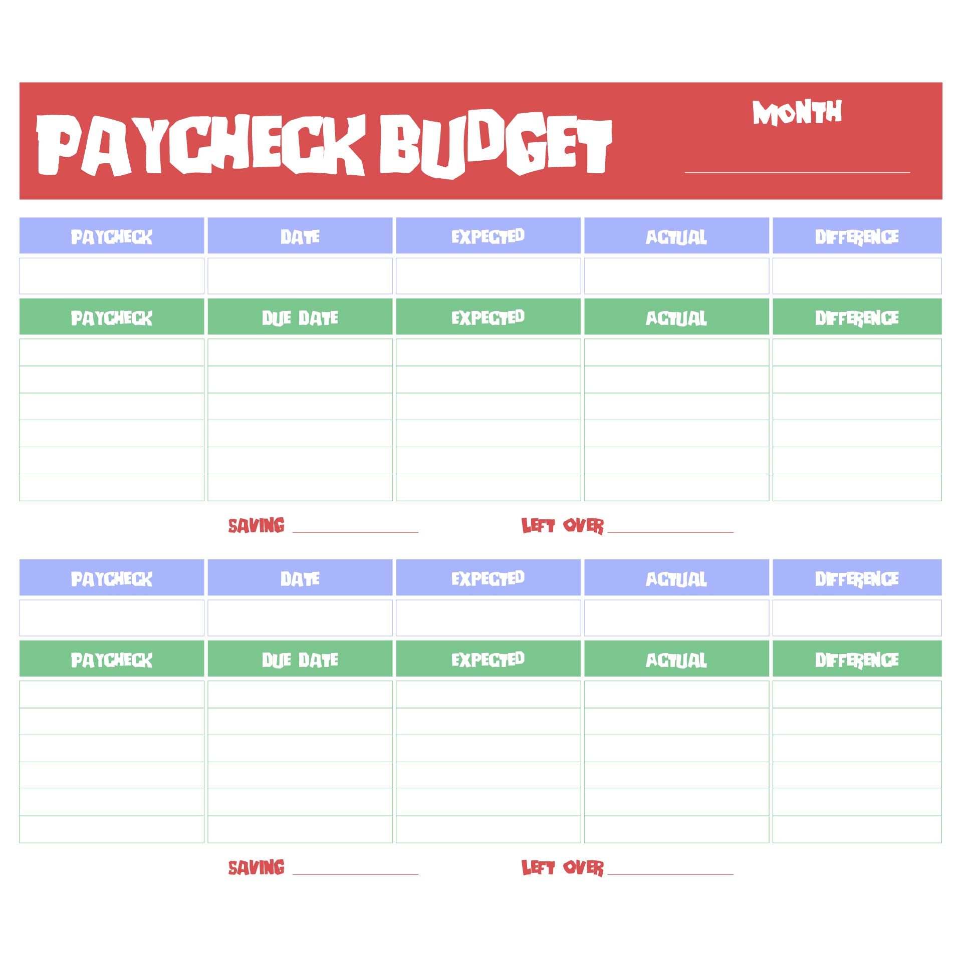 Paycheck To Paycheck Budget Template