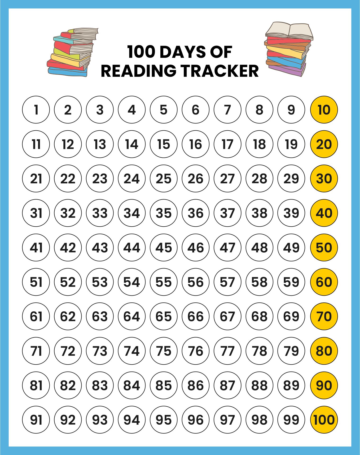 Printable 100 Days Of Reading Tracker Chart