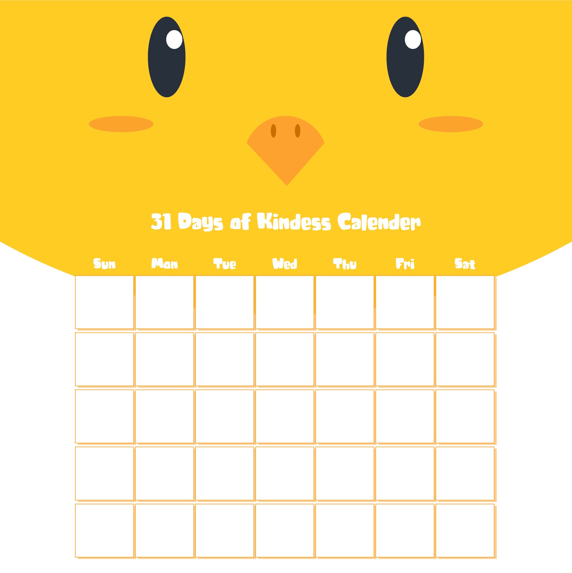 Printable 31 Days Of Kindness Calendar For Kids