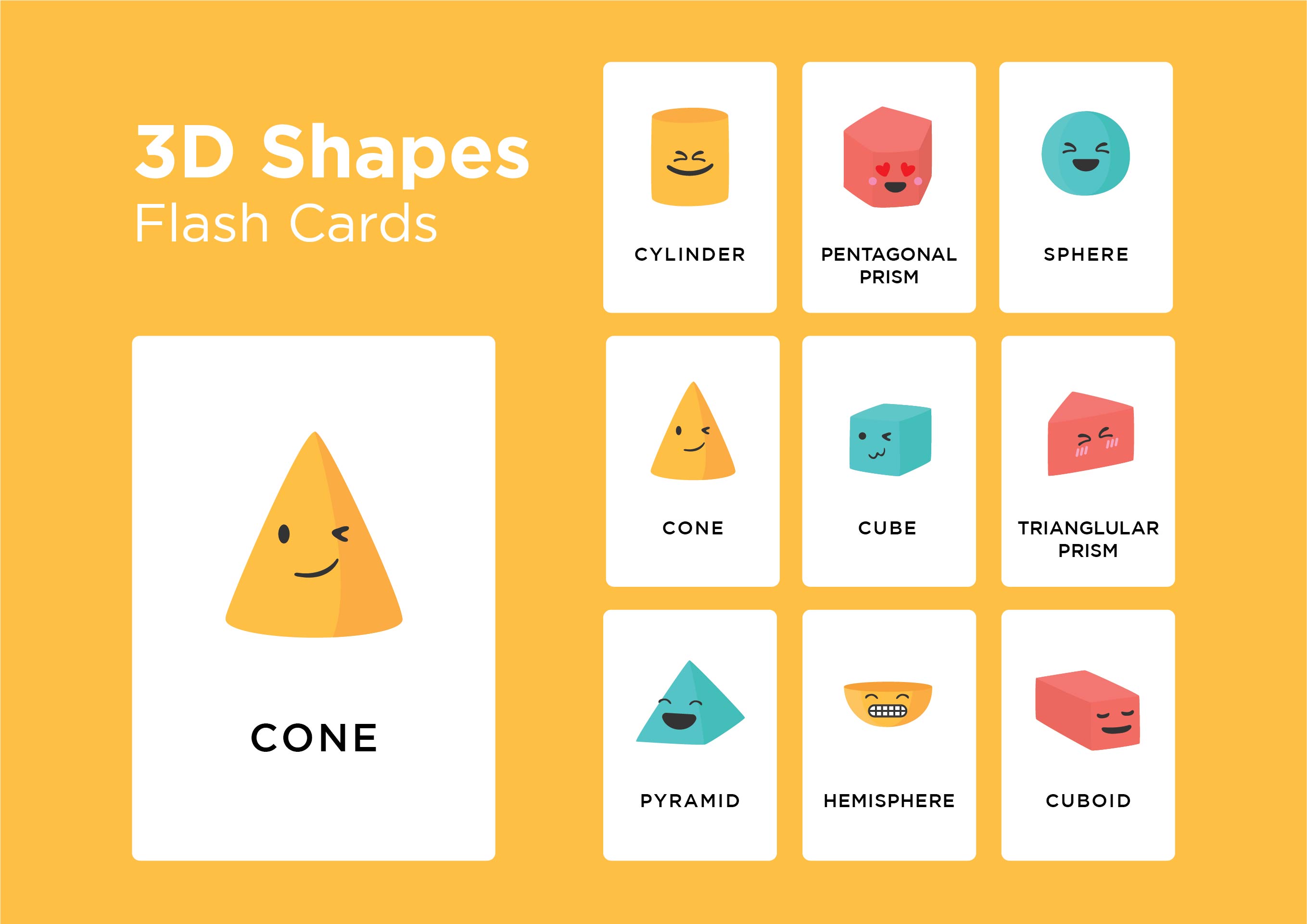 Printable 3D Shapes Flash Cards