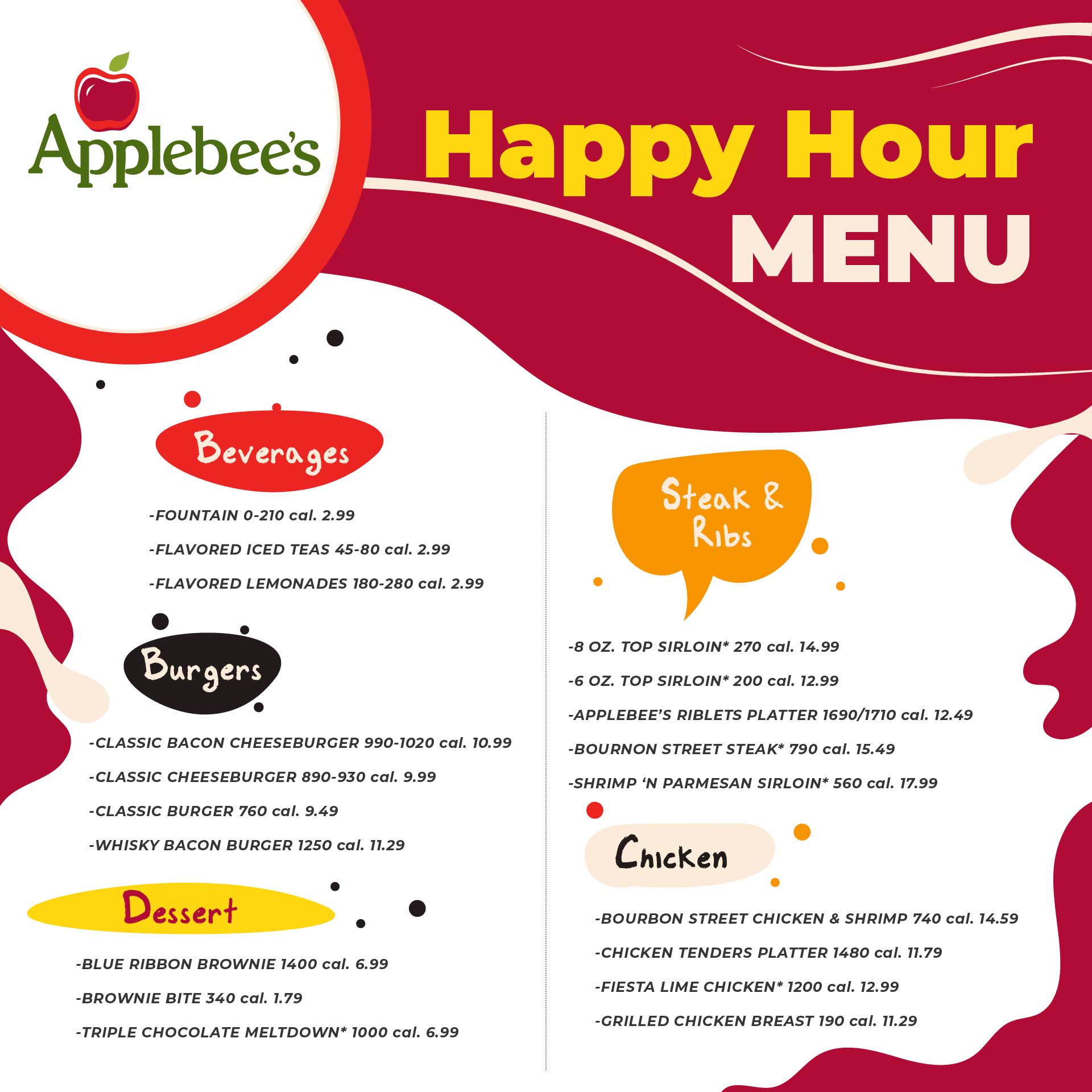 Printable Applebees Happy Hour Menu