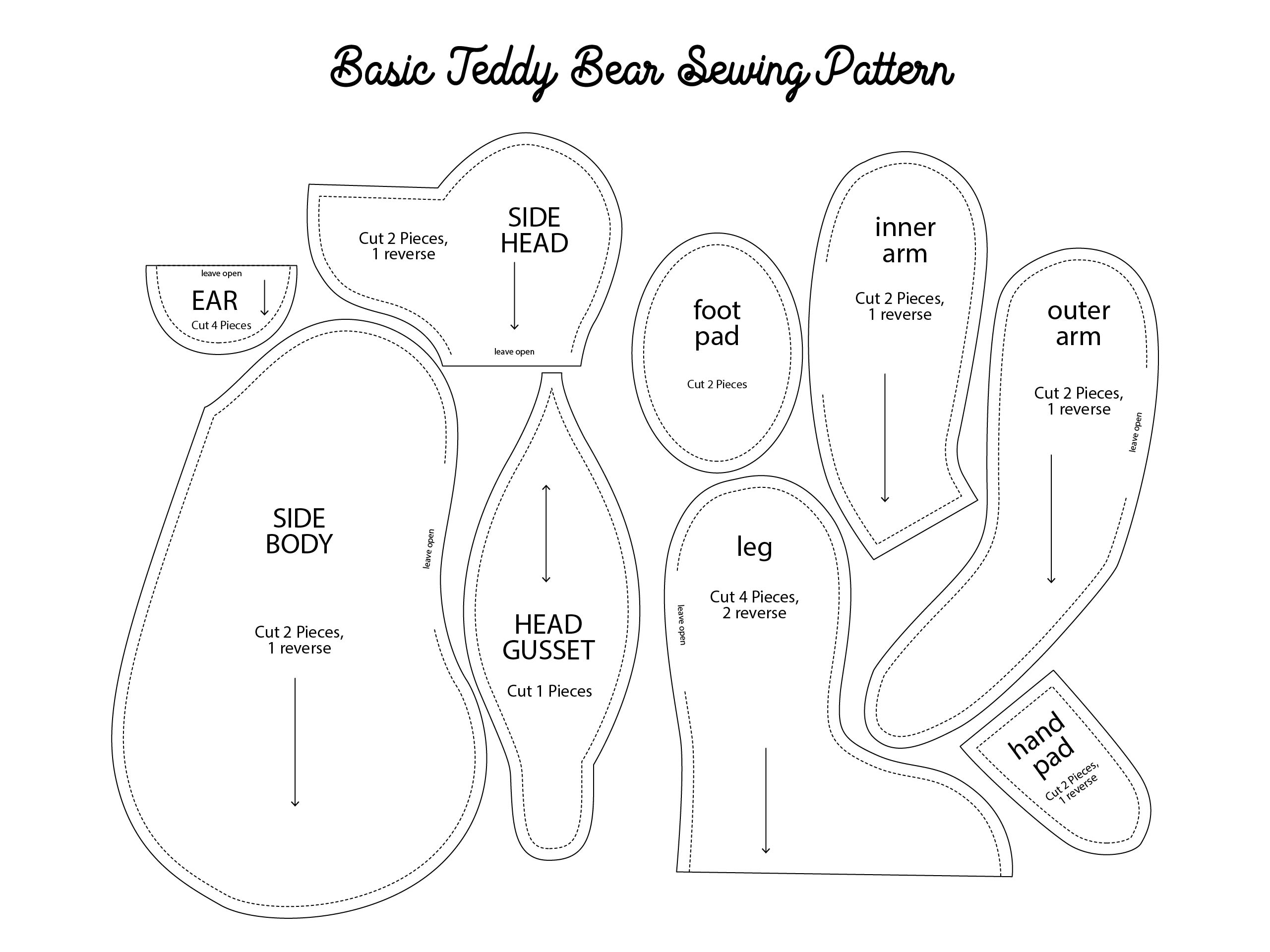 Printable Basic Teddy Bear Sewing Pattern