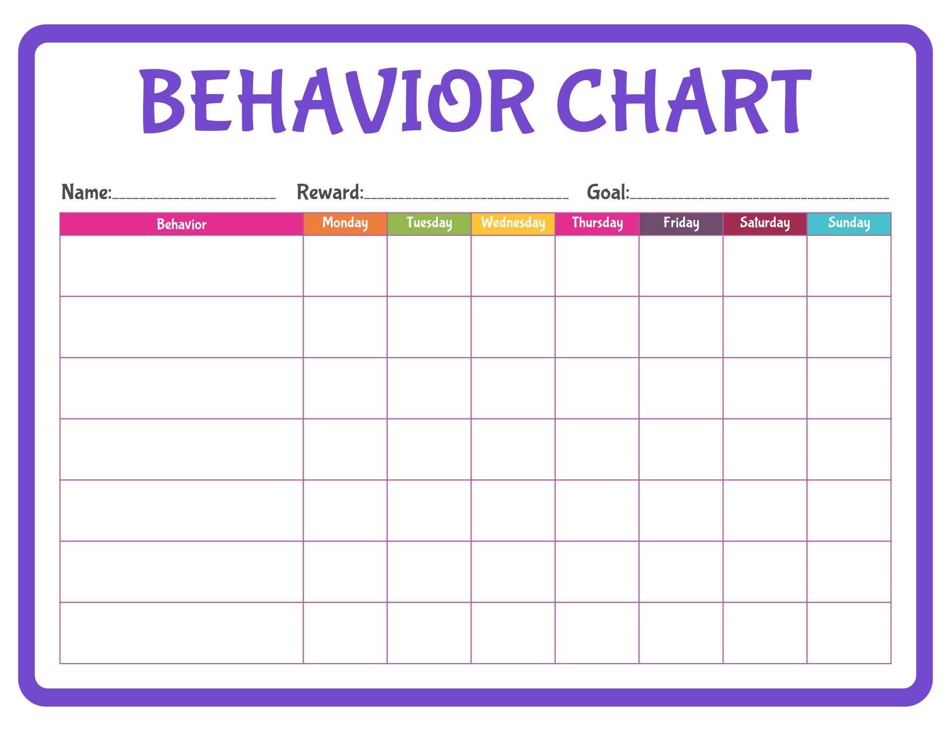 Printable Behavior Chart For Kids