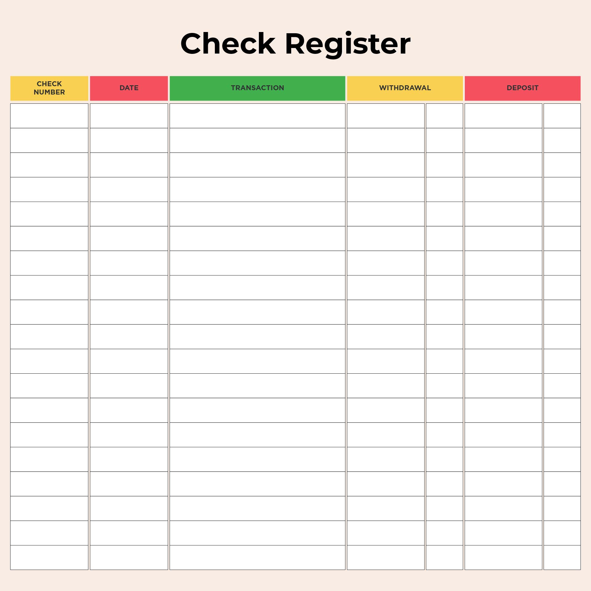 Printable Blank Check Register Templates