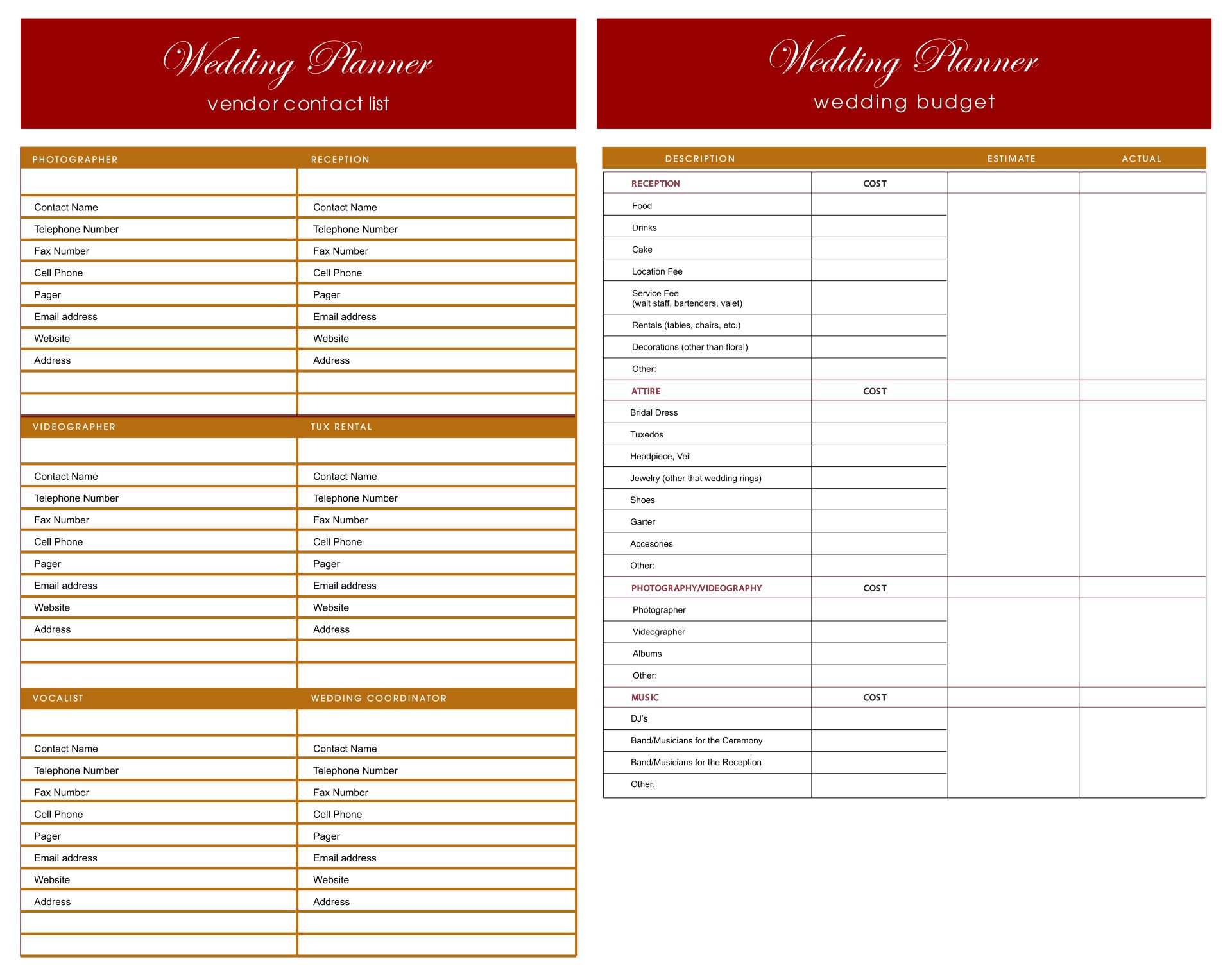 Printable Blank Wedding Planning Checklist Template