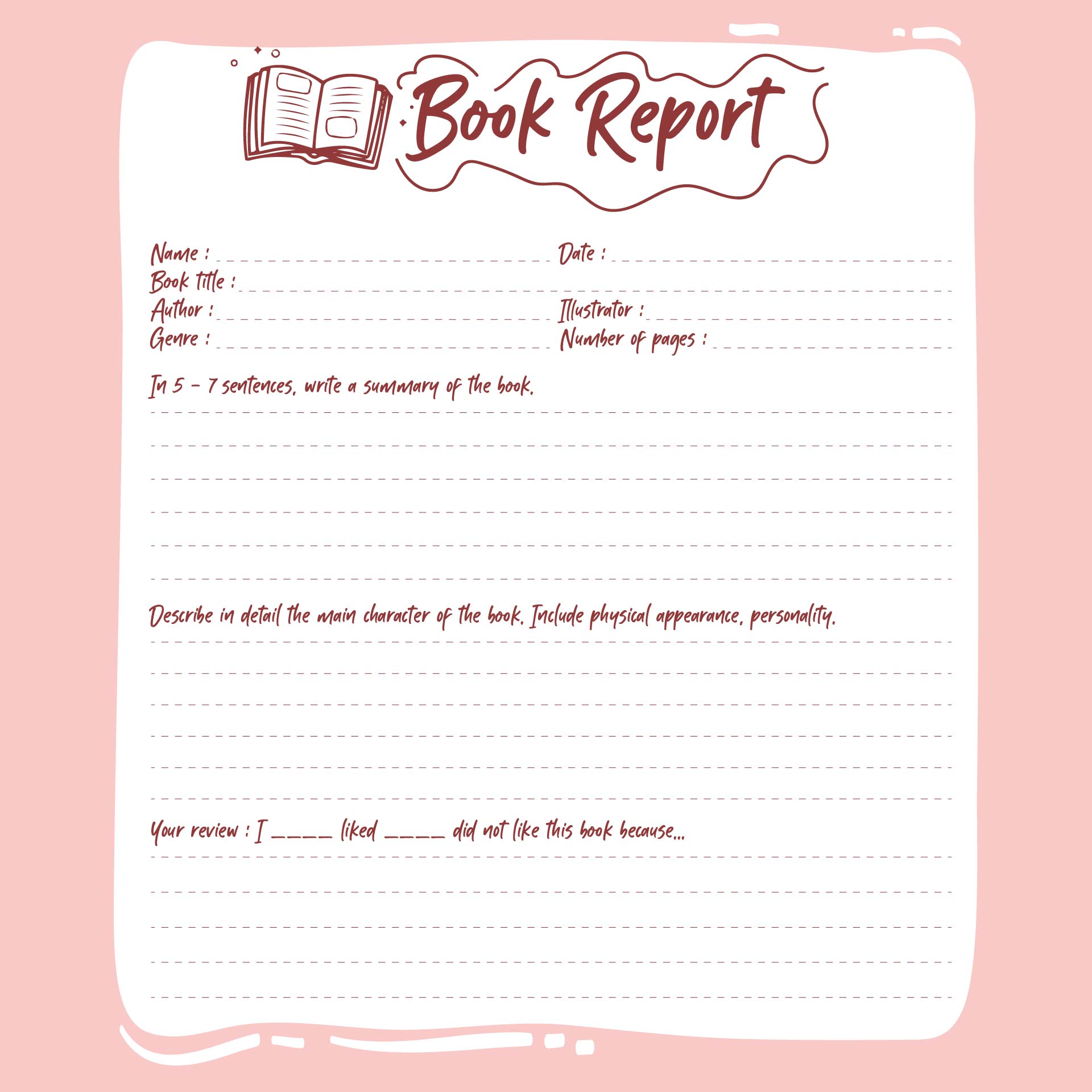 Printable Book Report Template 5th Grade