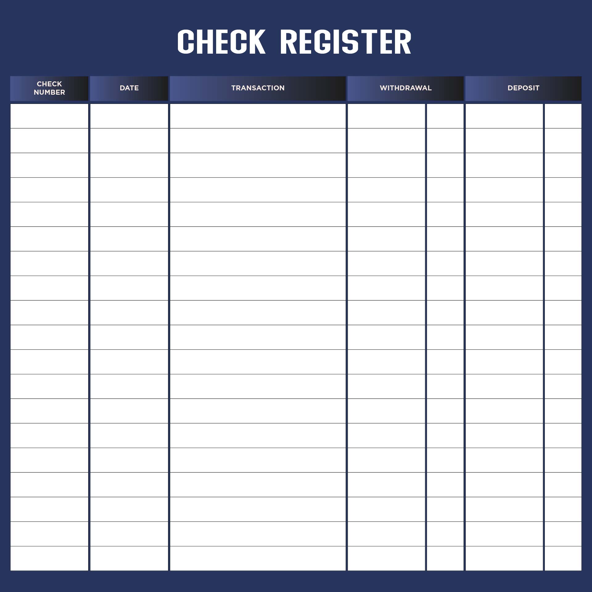 Printable Checkbook Register Worksheet