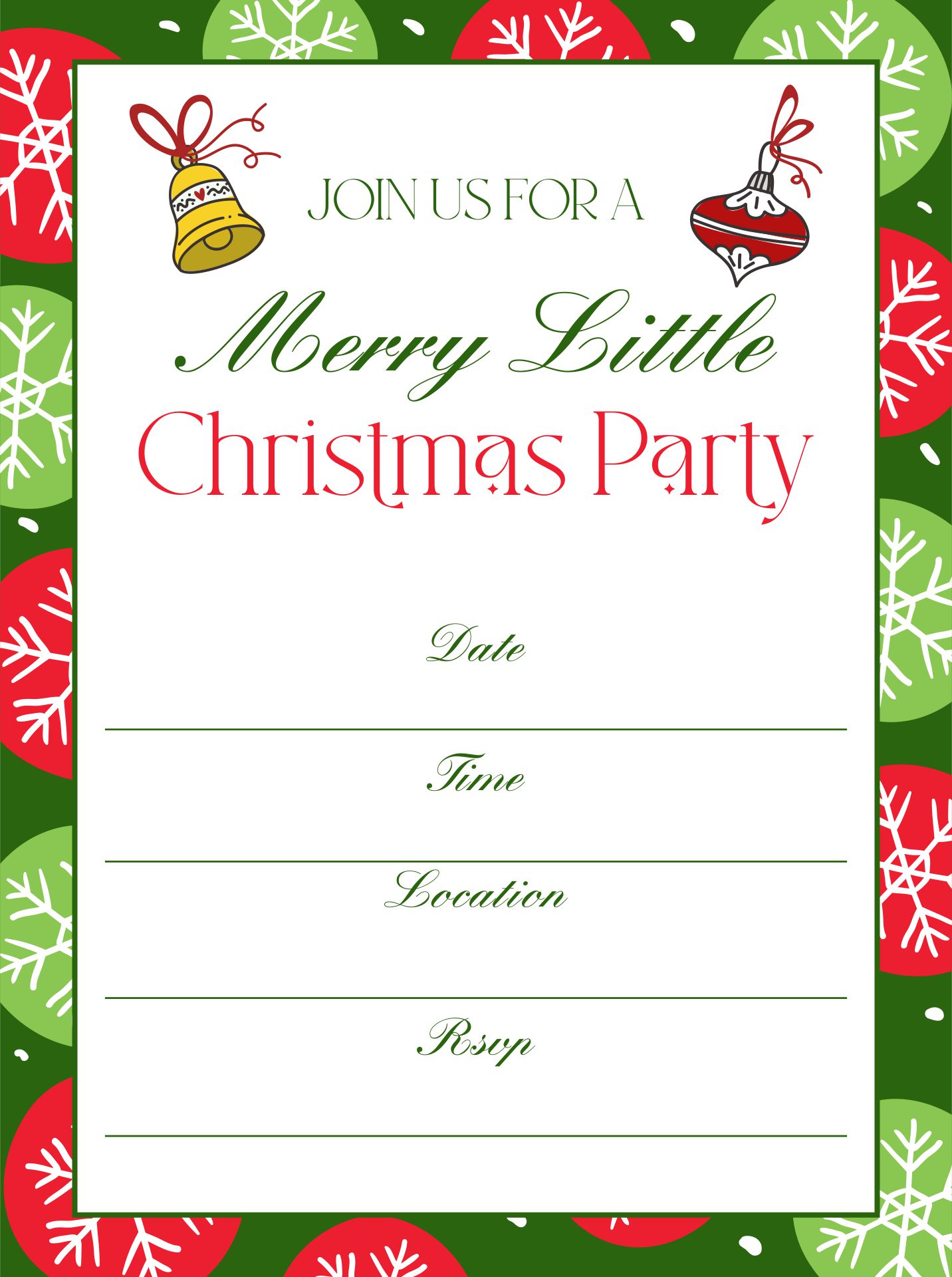 Printable Christmas Party Invitation Card Template