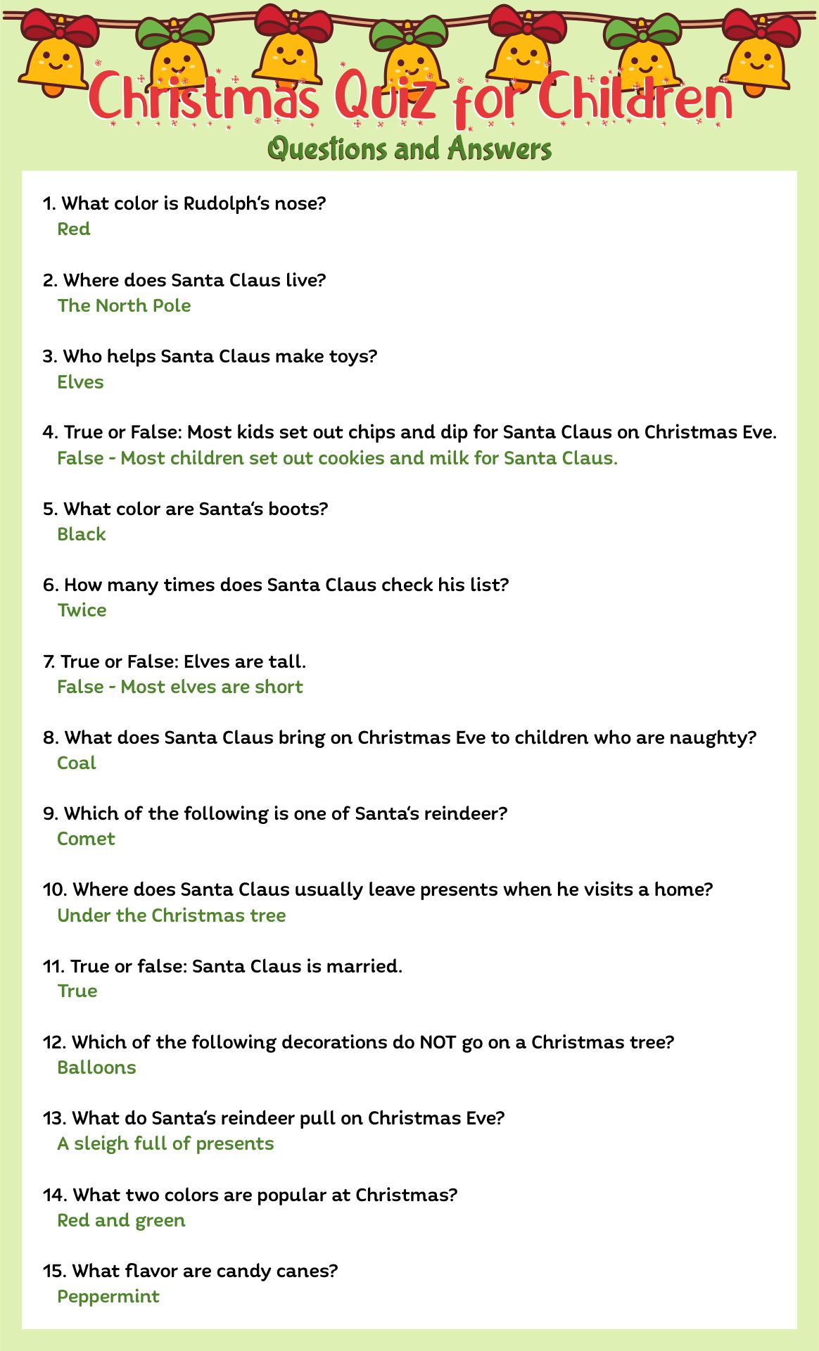Printable Christmas Quiz Questions Answers For Kids