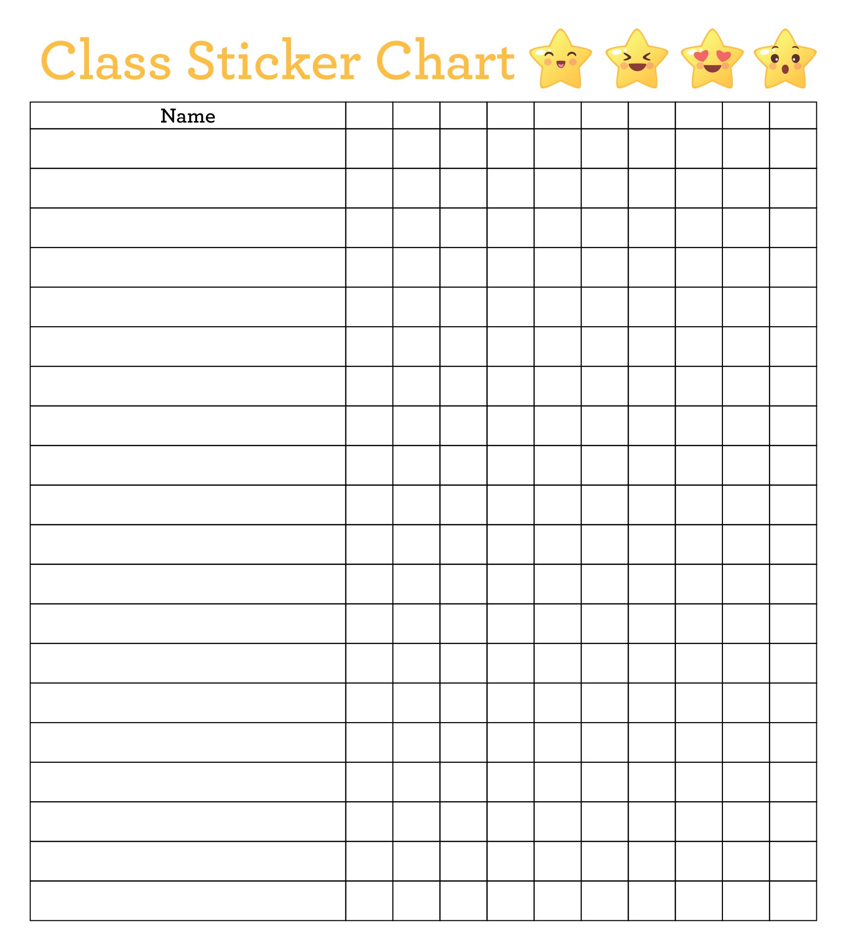 Printable Classroom Sticker Chart