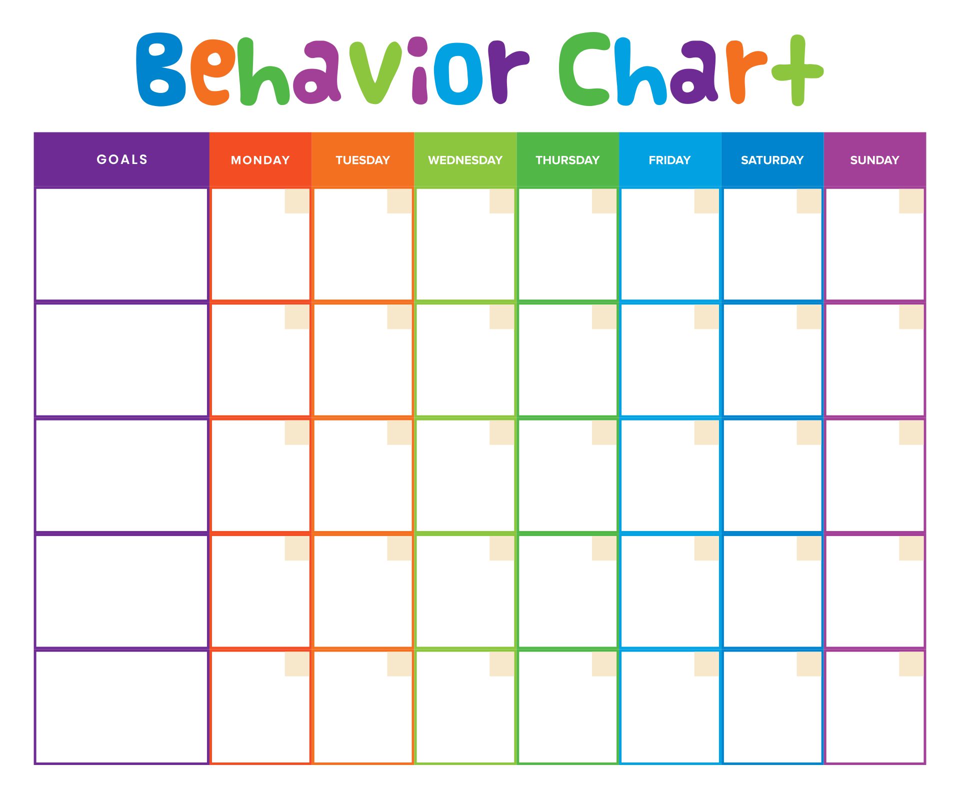 Printable Colorful Monthly Behavior Chart