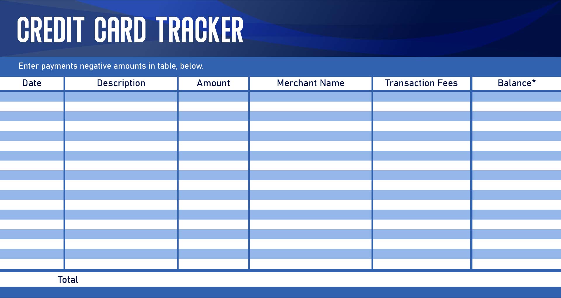 Printable Credit Card Tracking Template