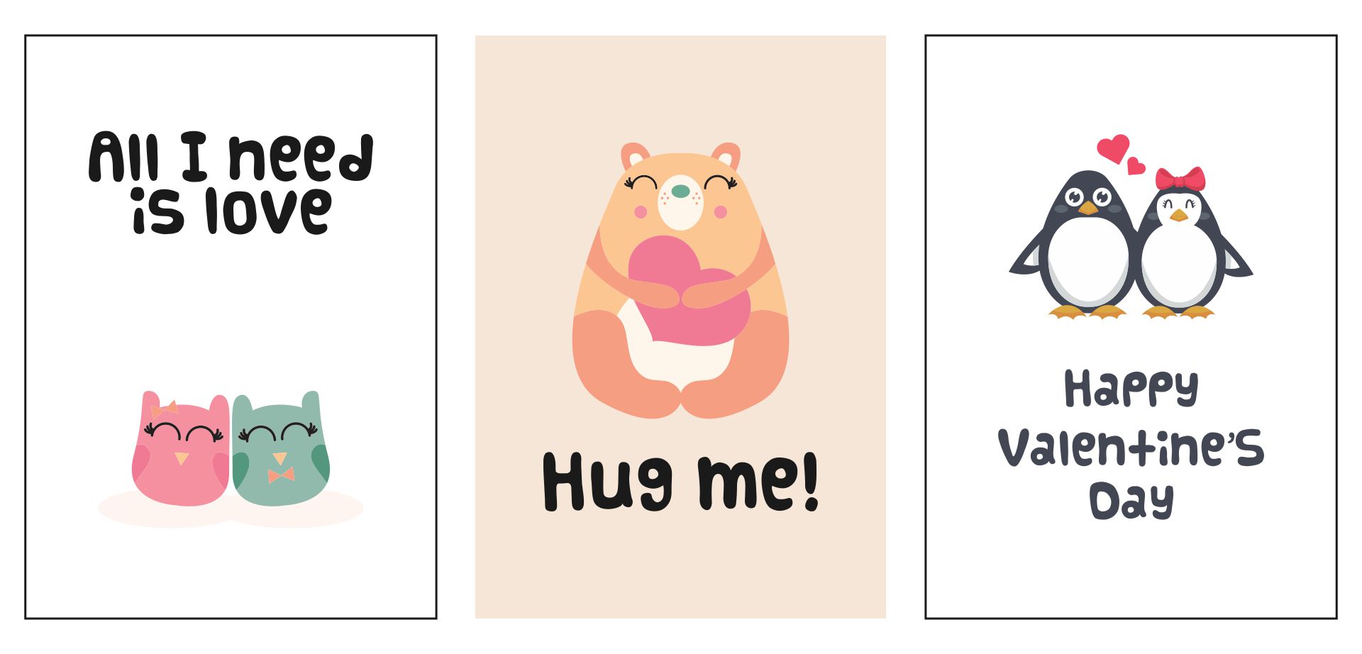 Printable Cute Animals Valentine Cards