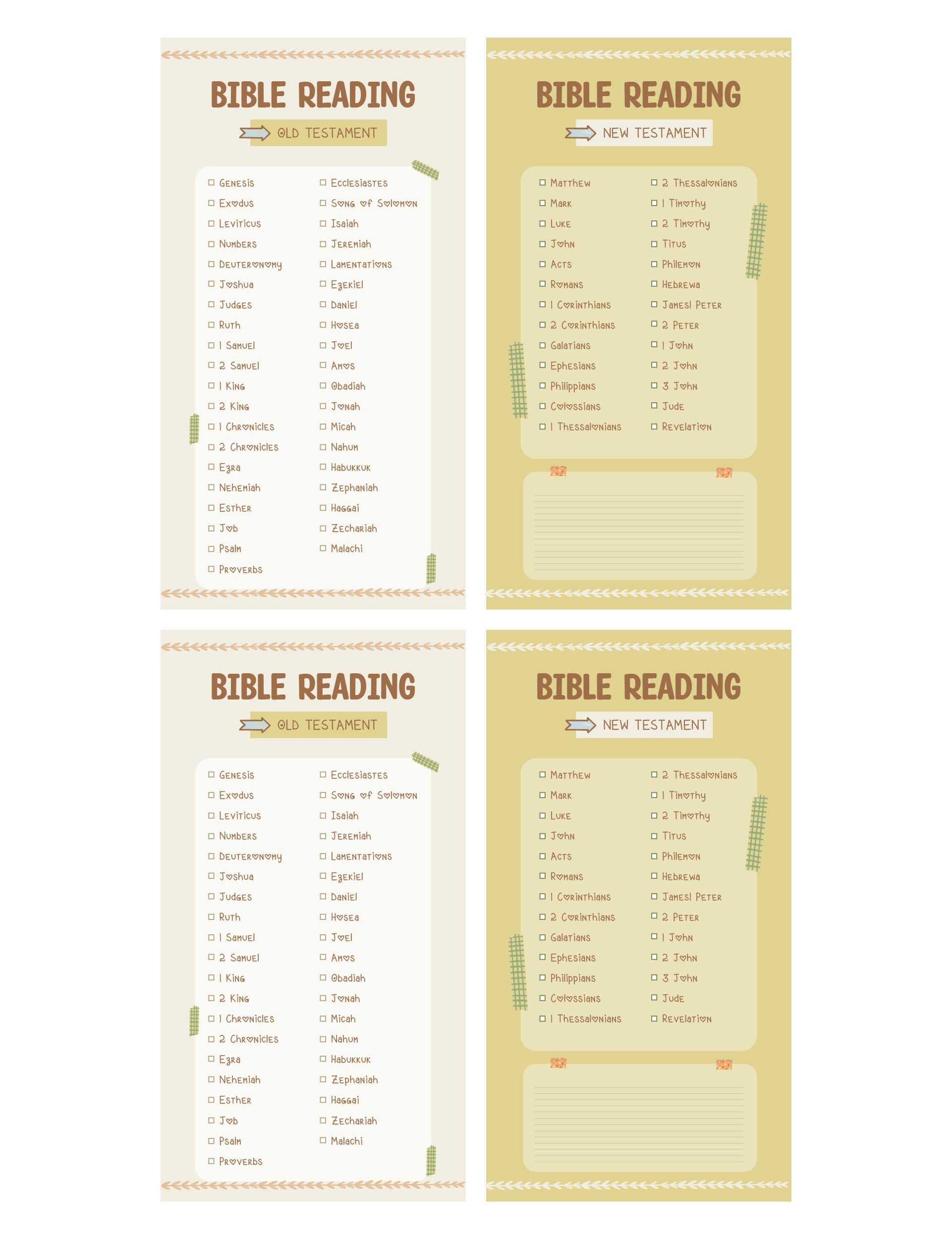 Printable Cute Bible Reading Checklists