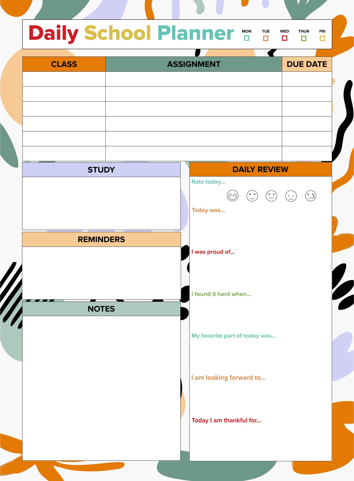 Printable Daily School Planner For Kids