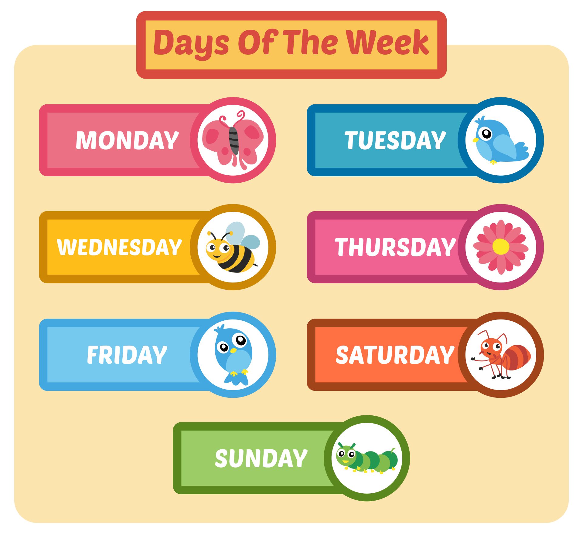 Printable Days Of The Week For Kindergarten