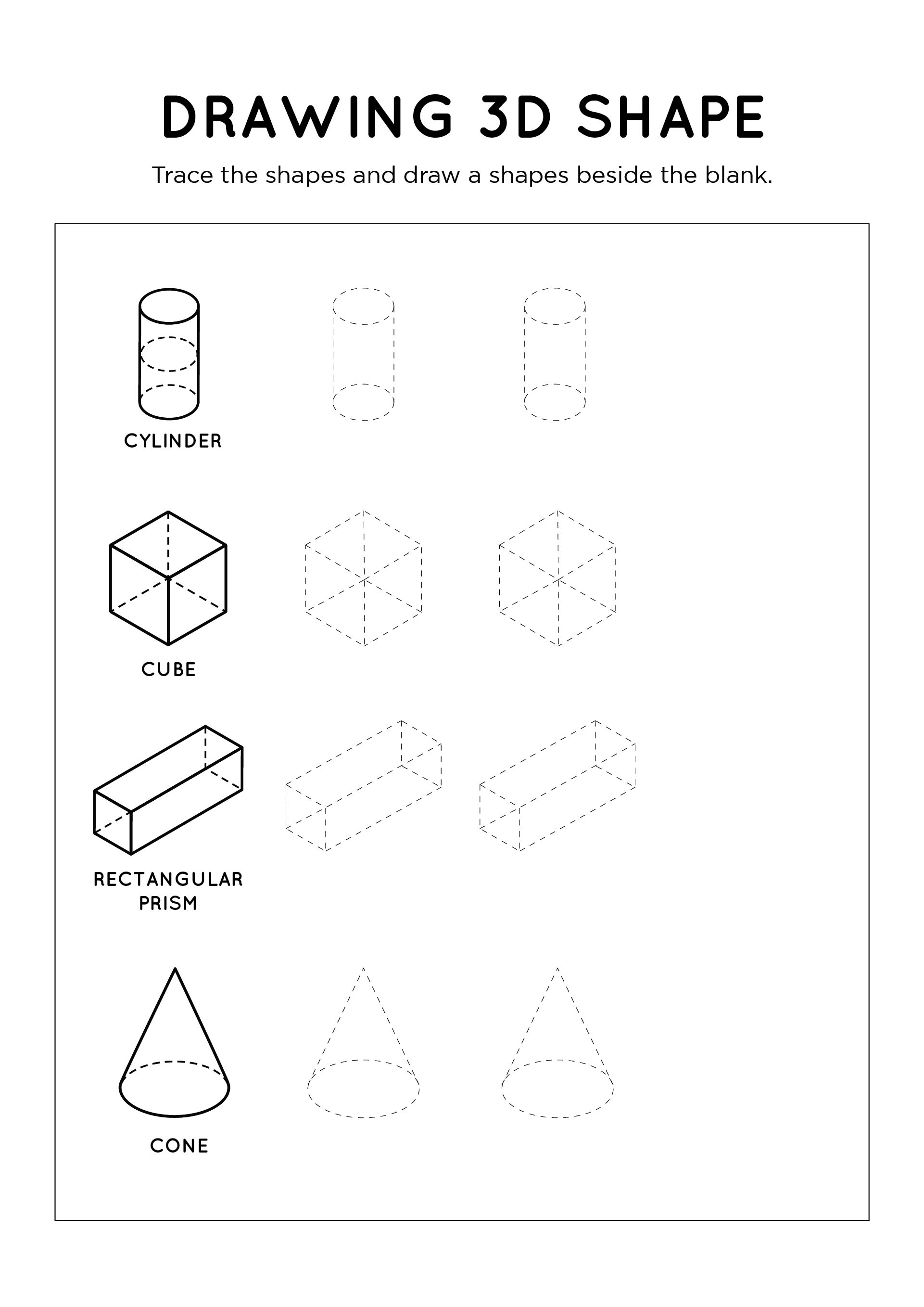 Printable Drawing 3D Objects Worksheet Background