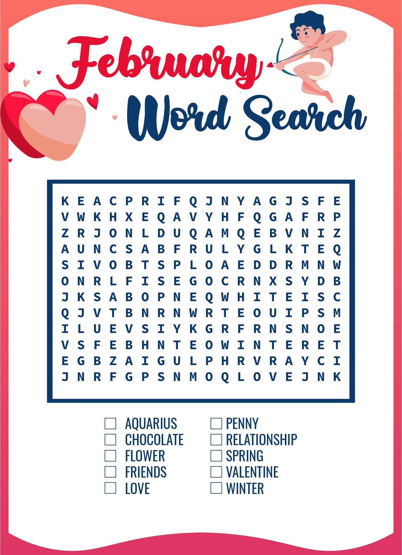 Printable February Word Search Templates