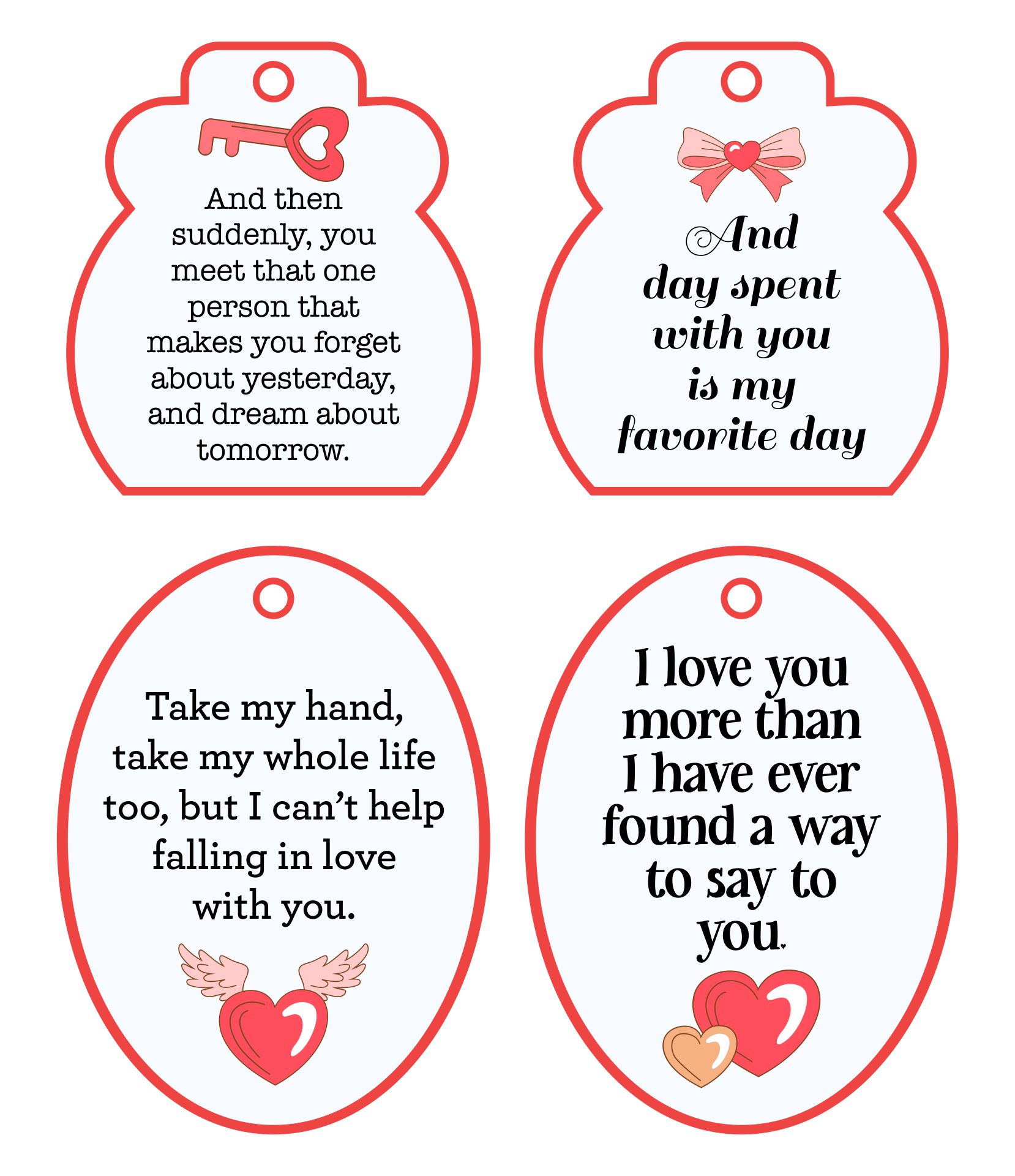 Printable Heart Love Quotes Valentines Gift Tags