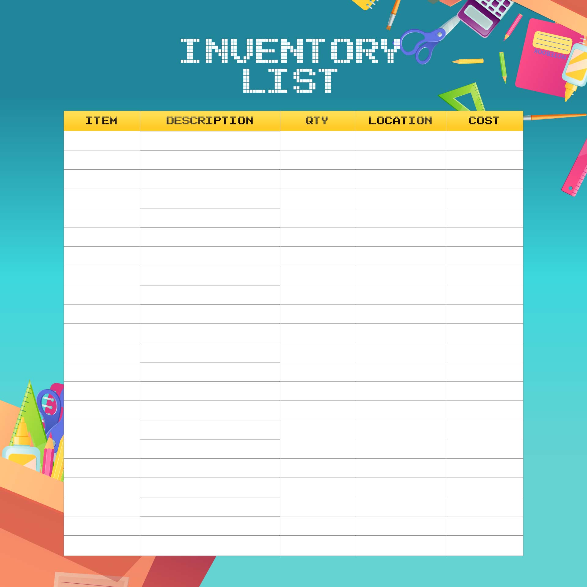 Printable Inventory List Template