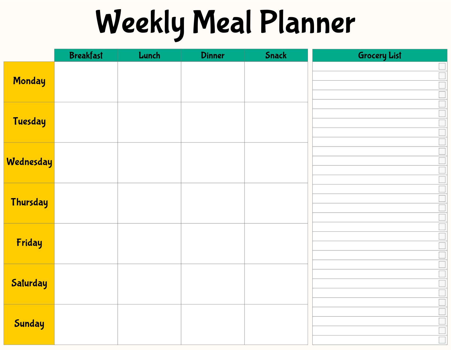 Printable Meal Planning And Grocery List Template