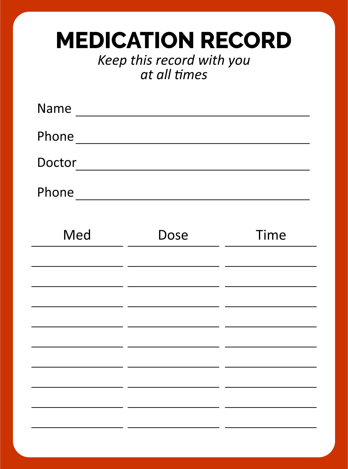 Printable Medication List Wallet Card Template