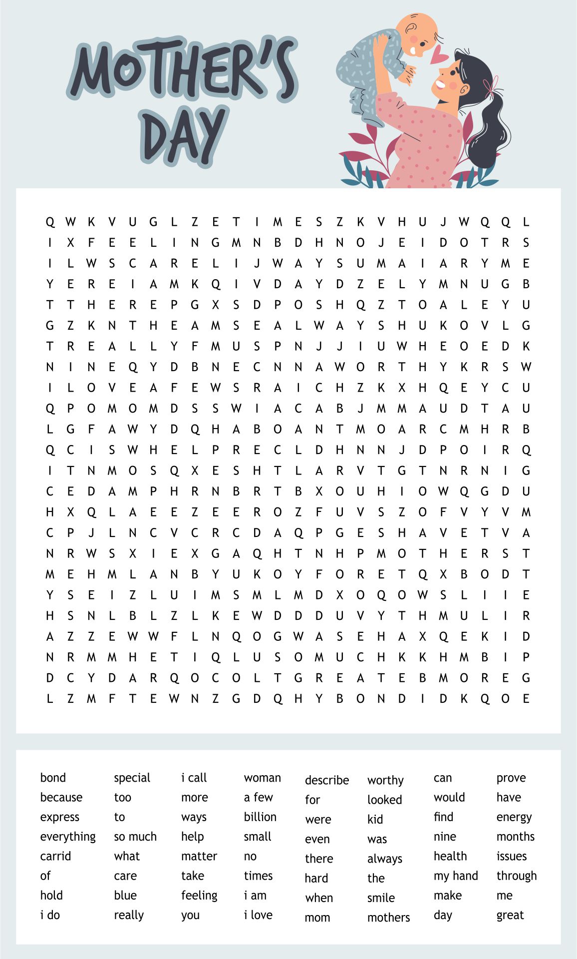 Printable Mega Word Search For Mothers Day Puzzles