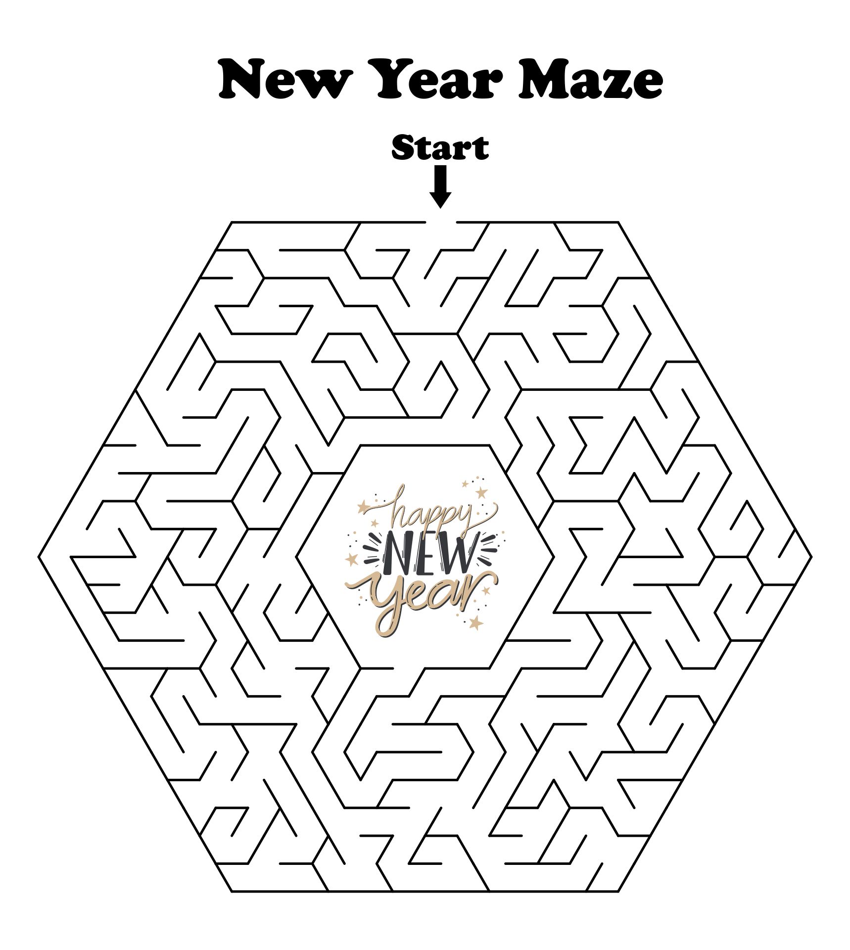 Printable New Years Maze Activities For Kids
