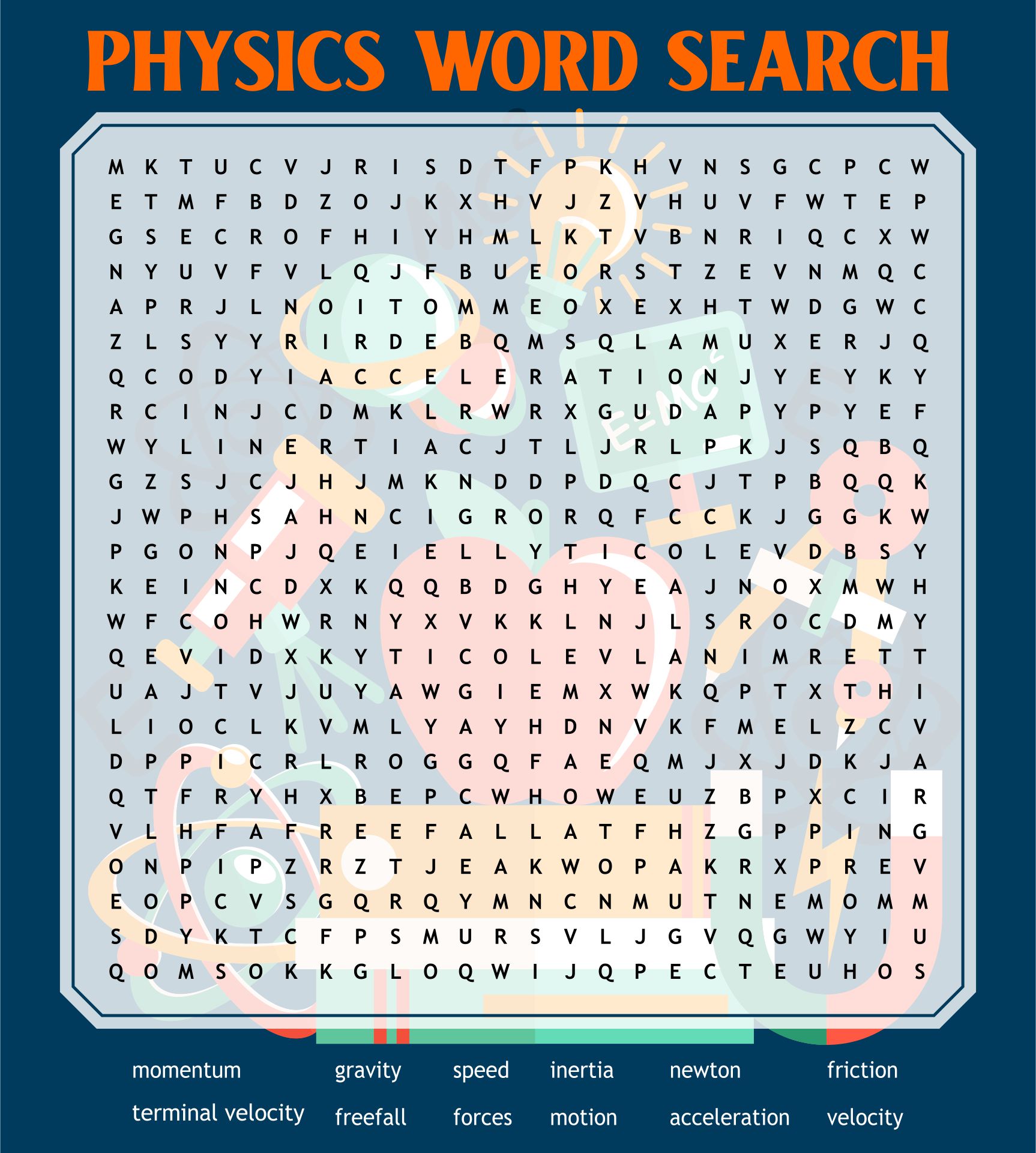Printable Physics Word Search