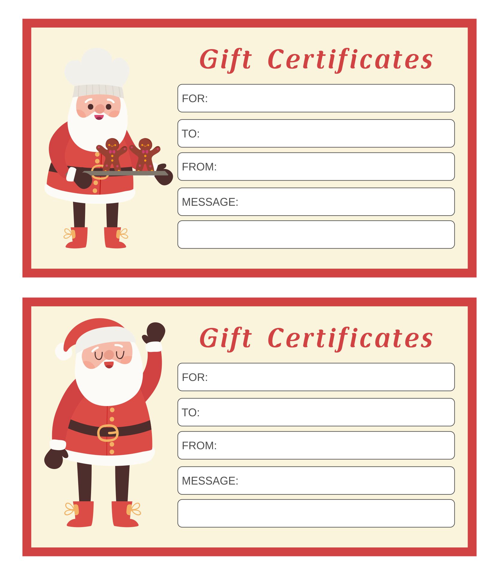 Printable Santa Claus Christmas Gift Certificates