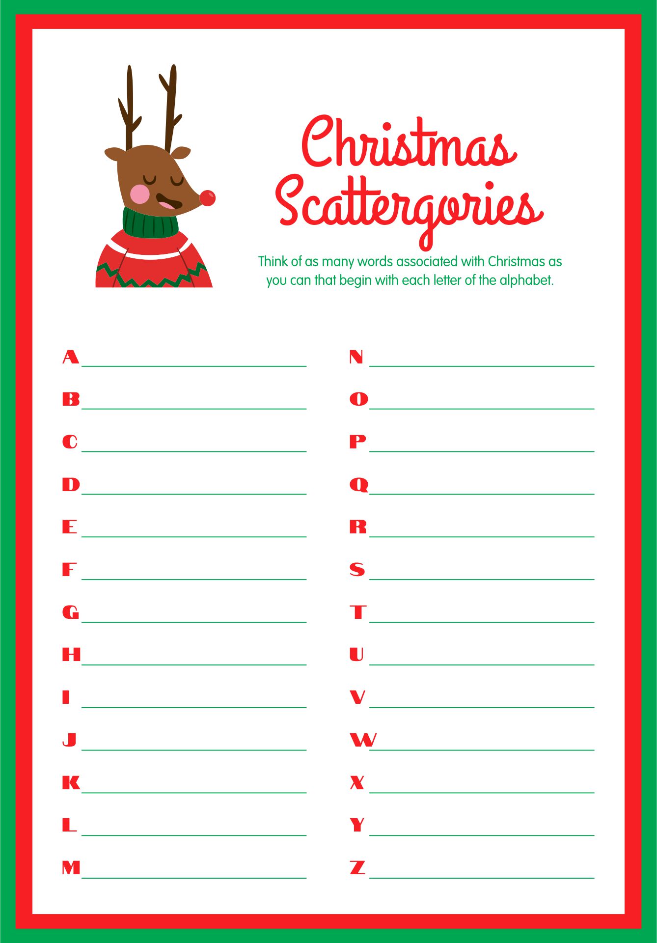 Printable Scattergories Christmas Game