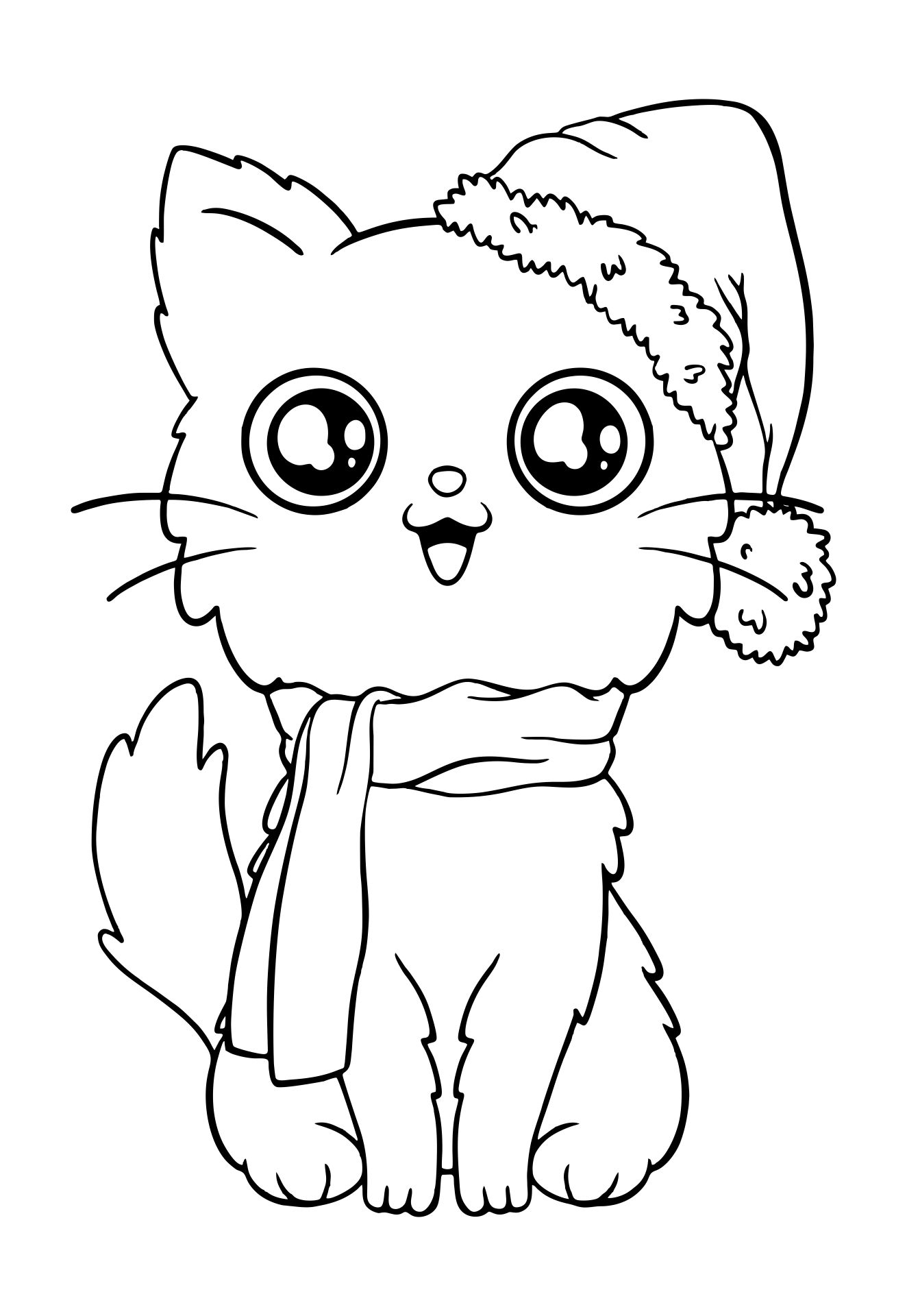 Printable Simple Christmas Kitten Coloring Pages