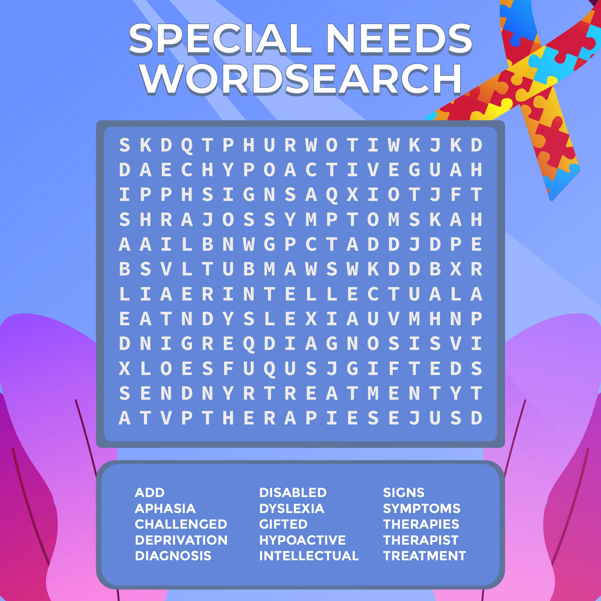 Printable Special Needs Word Searches