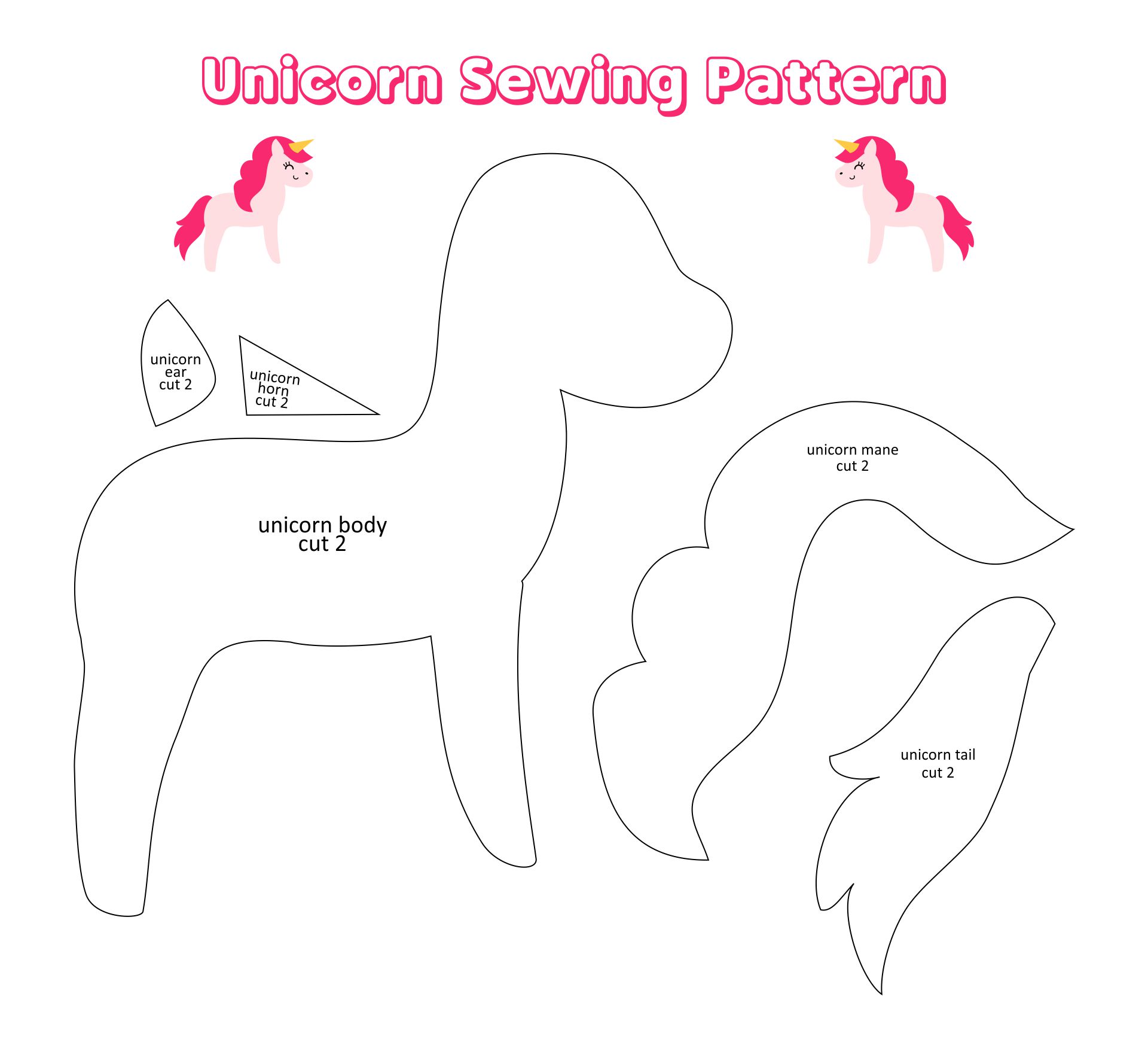 Printable Stuffed Unicorn Sewing Pattern