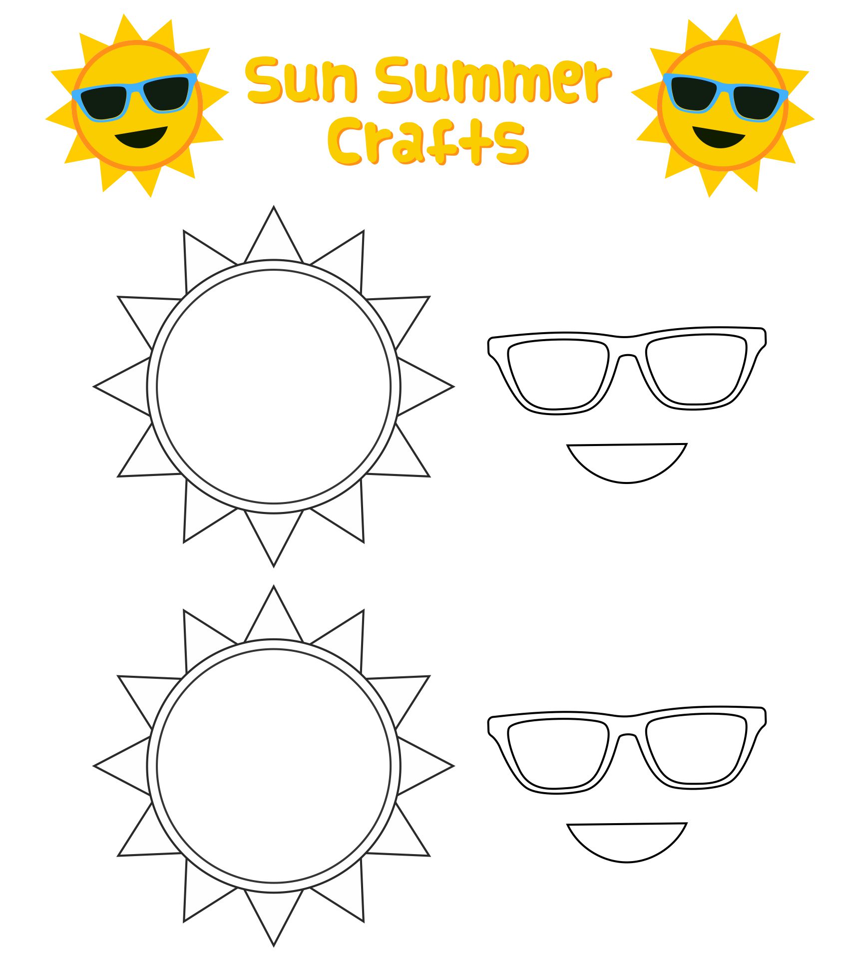Printable Sun Summer Preschool Crafts Template