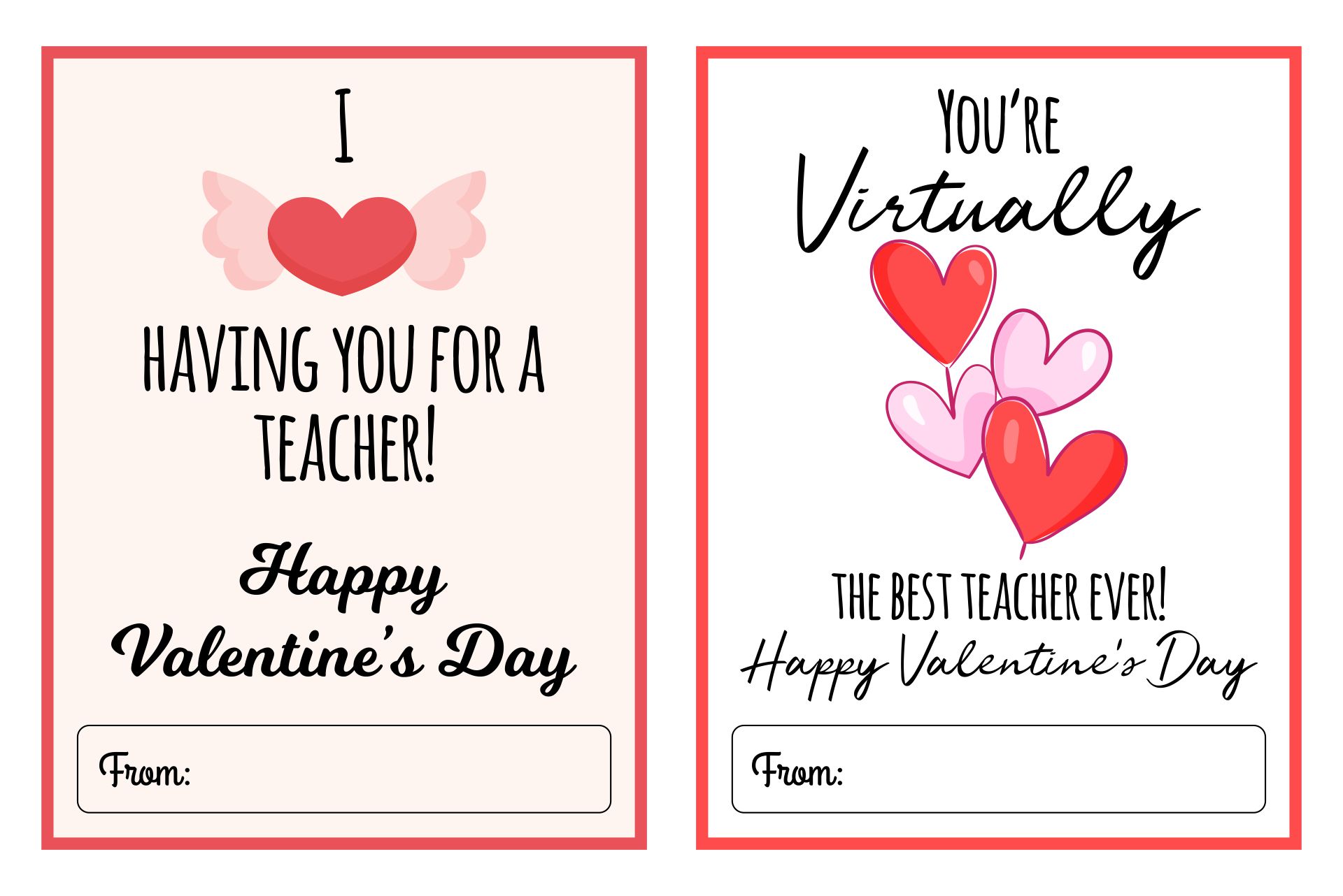 Printable Teacher Valentines Day Card For Gift