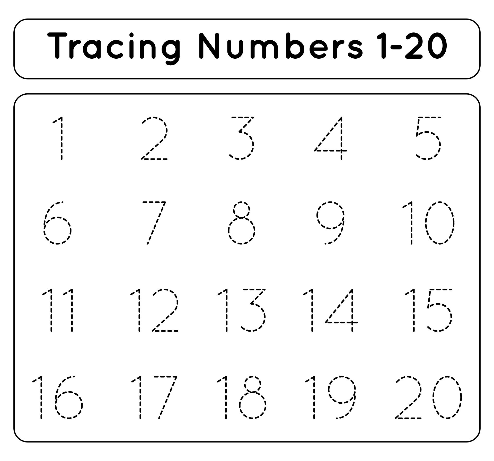 Printable Tracing Worksheets Numbers 1-20