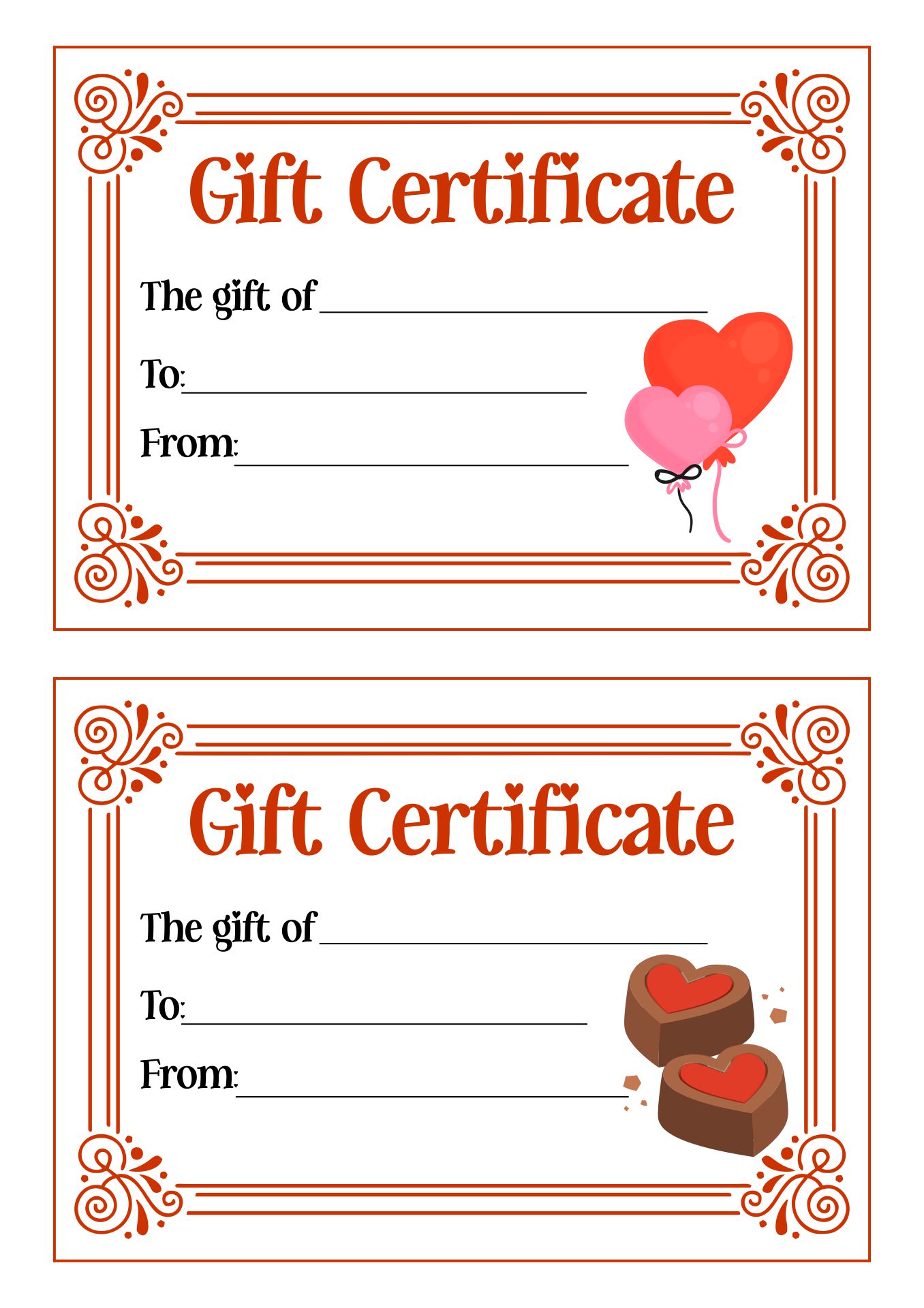 Printable Valentine Gift Certificates