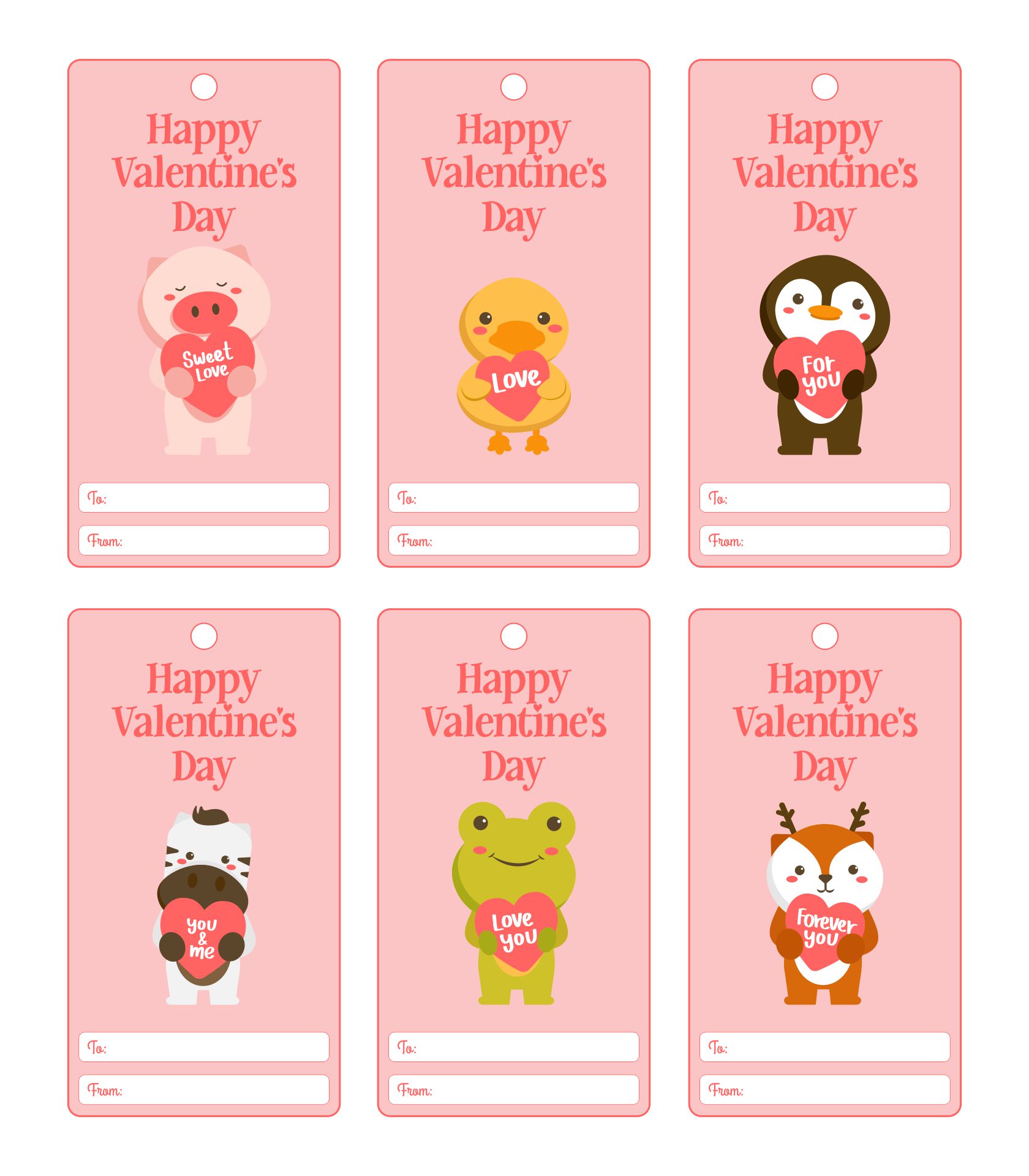 Printable Valentines Day Cute Animals In Love Gift Tags
