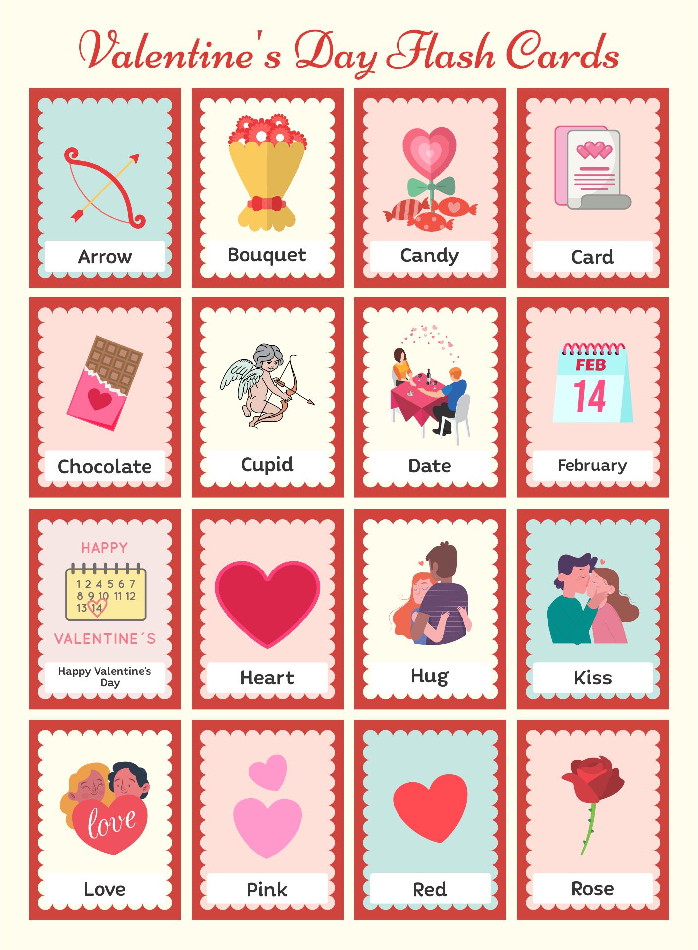 Printable Valentines Day Flashcards
