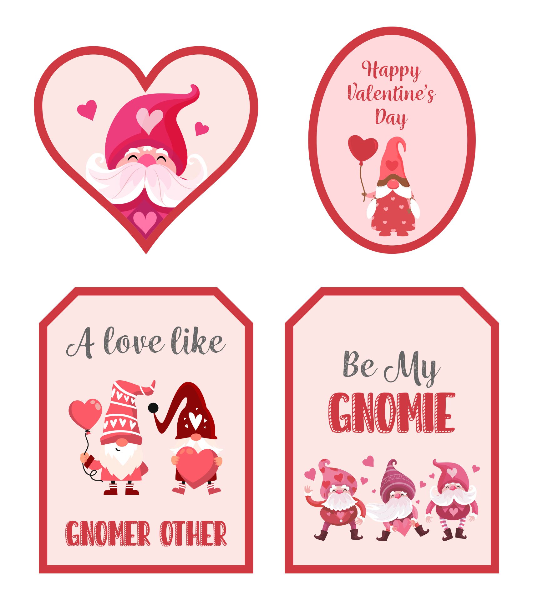 Printable Valentines Day Gnomes Tags Template
