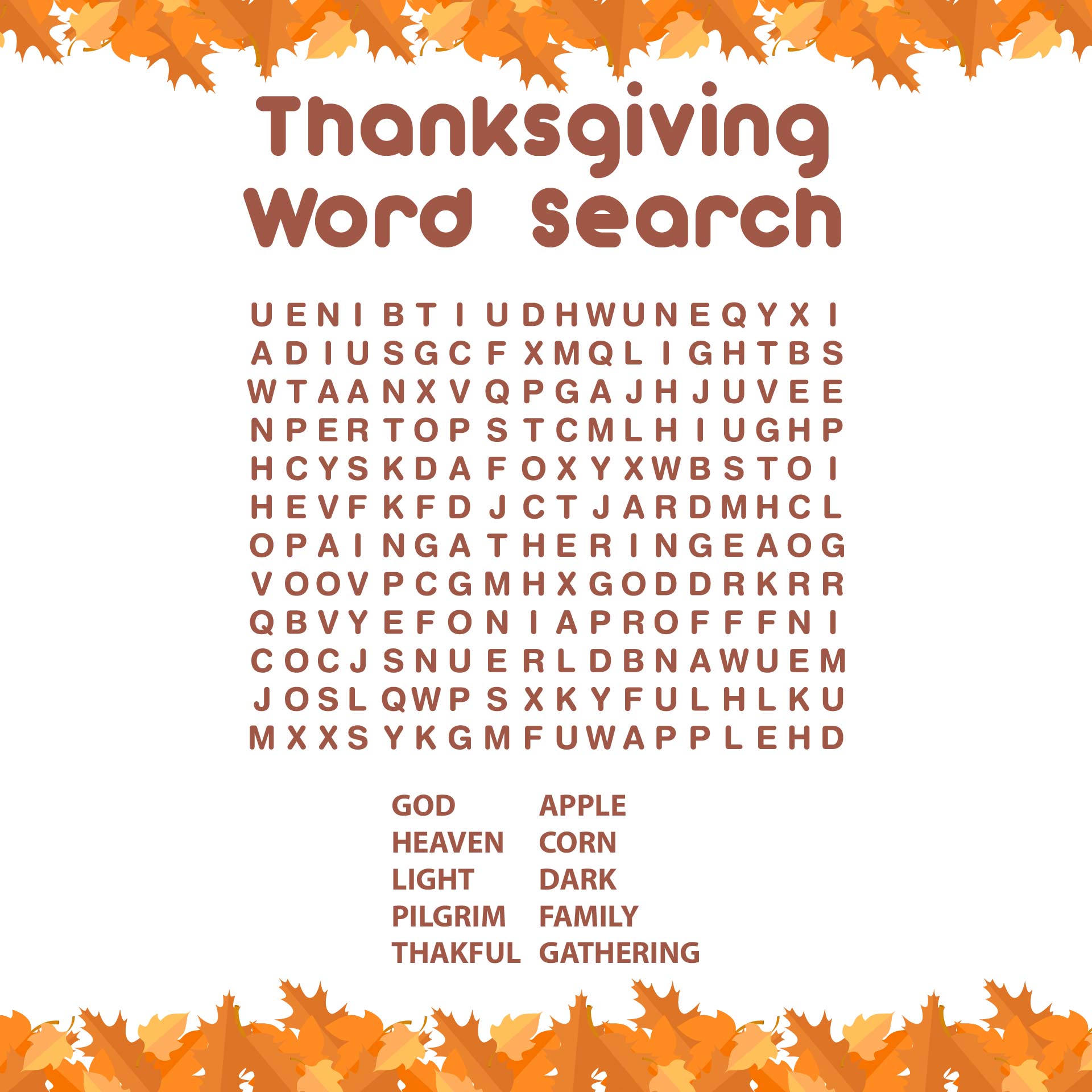 Printable Word Search Puzzles Thanksgiving