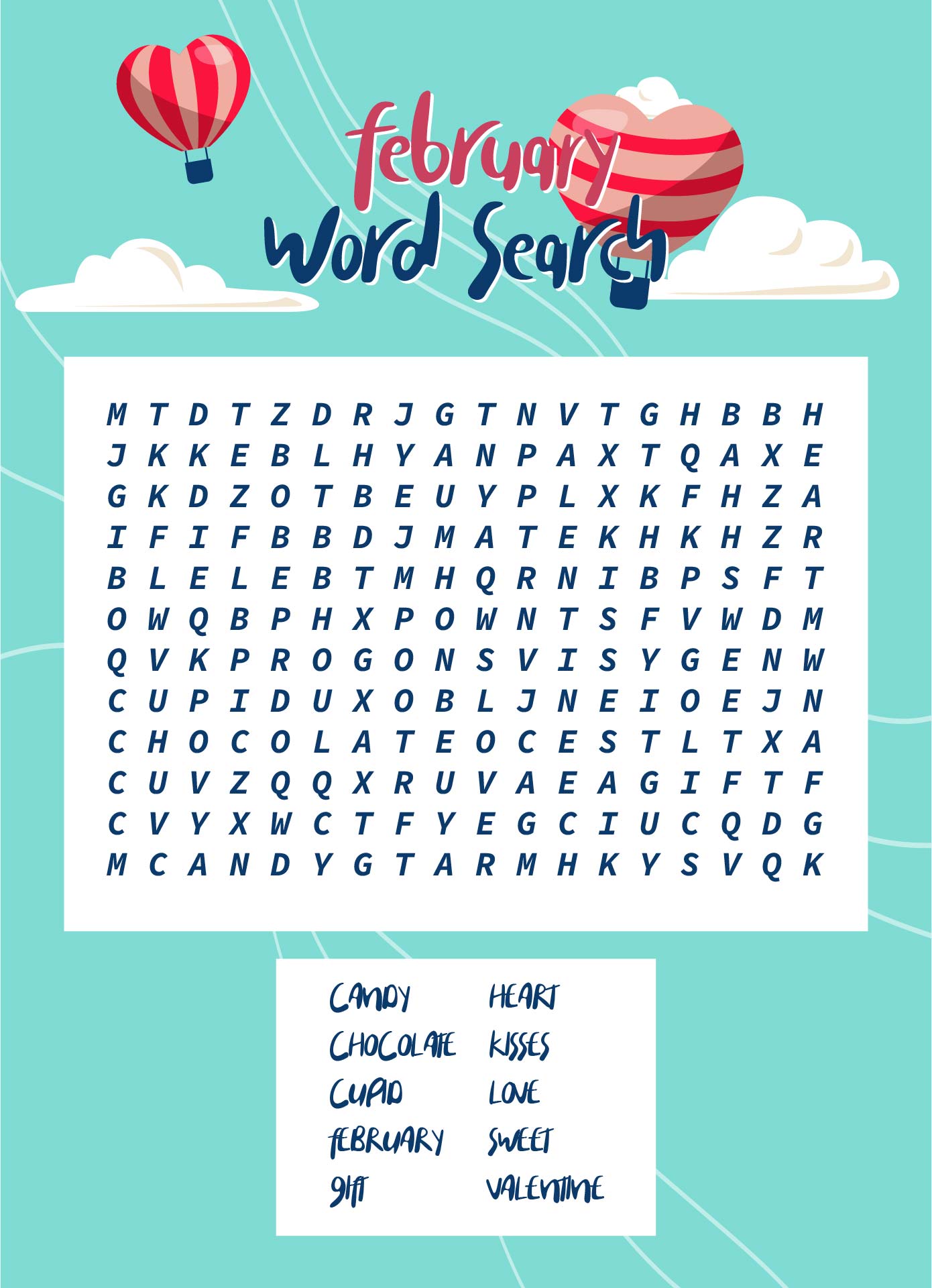 Printable Word Search Sheet Valentine