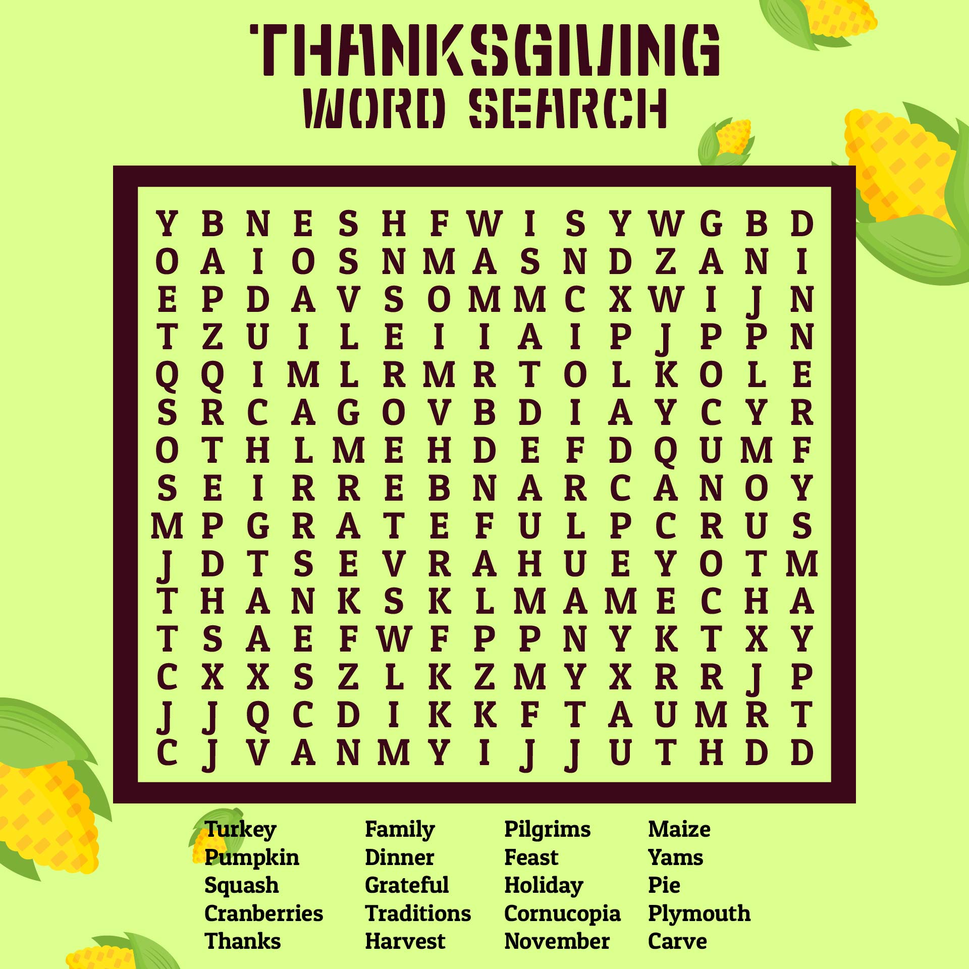 Printable Word Searches For Thanksgiving