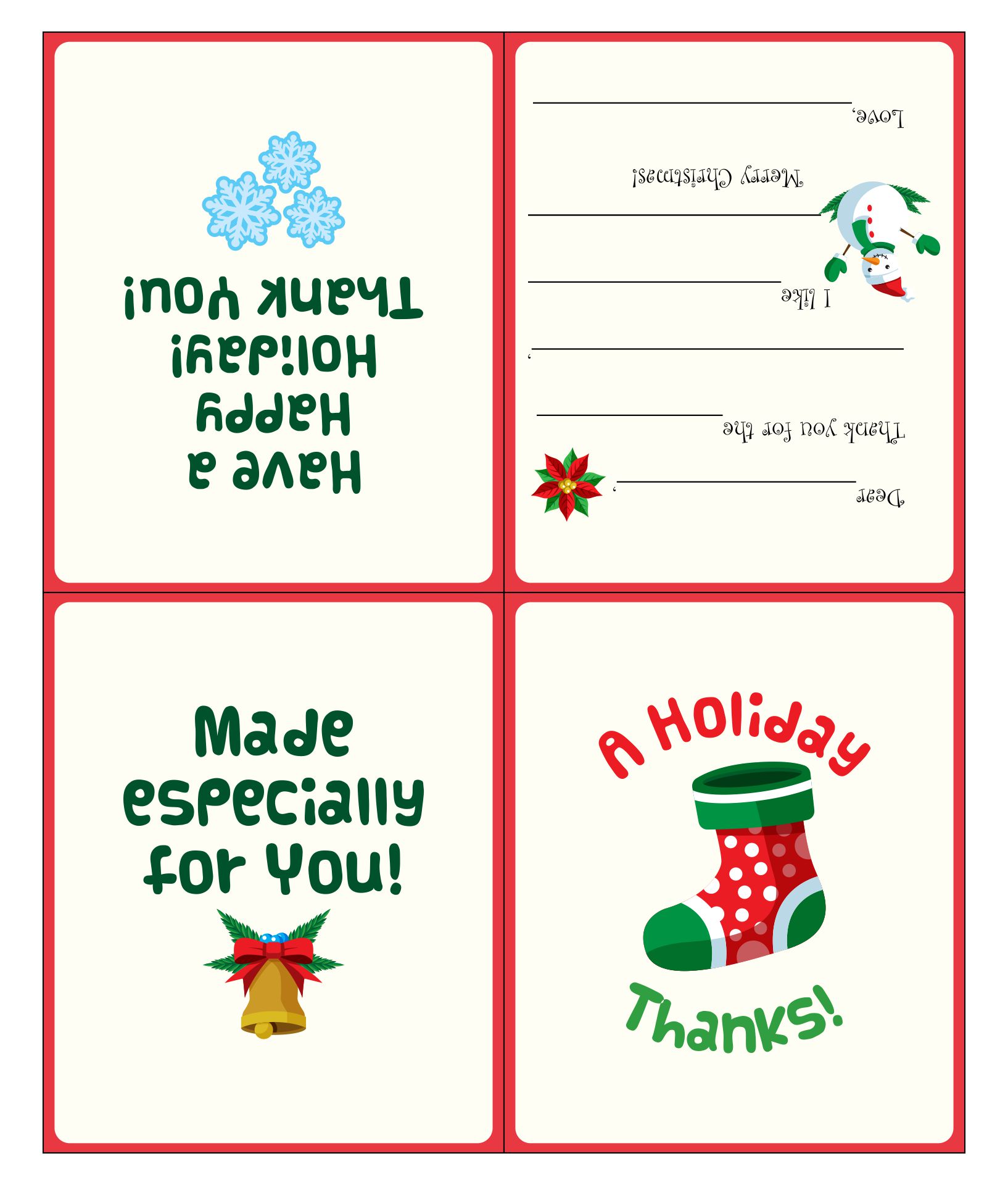 Quarter-fold Christmas Thank You Cards Worksheets