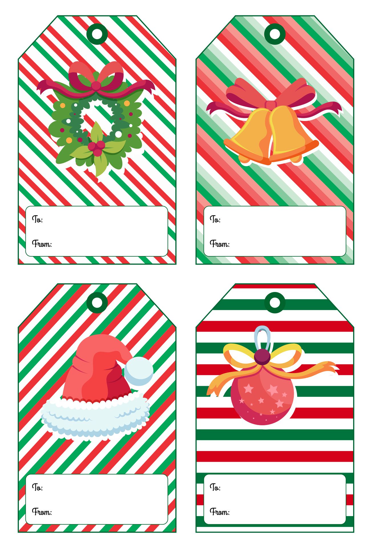Red Green Striped Christmas Gift Tag Template