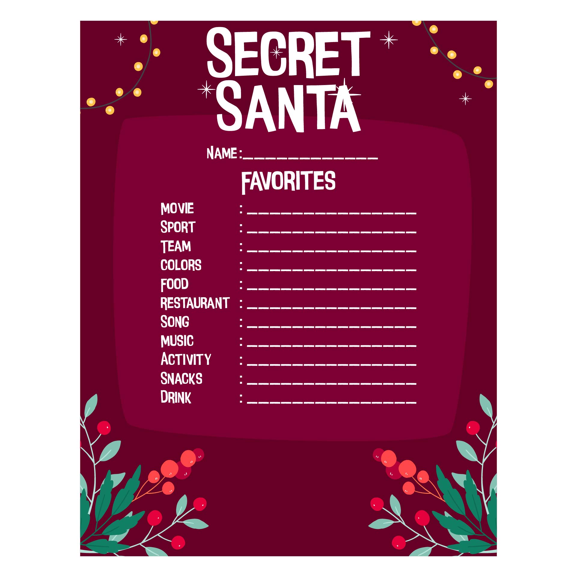 Secret Santa Templates Ideas Printable
